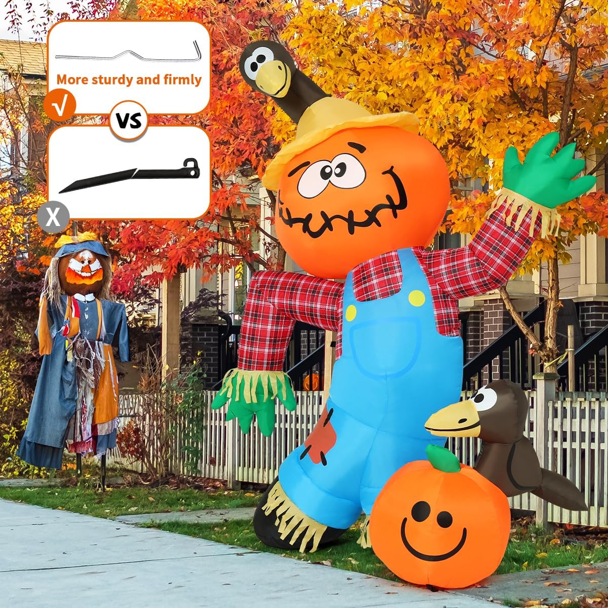 COMIN 6 FT Thanksgiving Inflatable Decorations Crow Fall Harvest Pumpkin Scarecrow with Built-in LED Lights Blow Up Outdoor Inflatable for Party Yard Garden Lawn