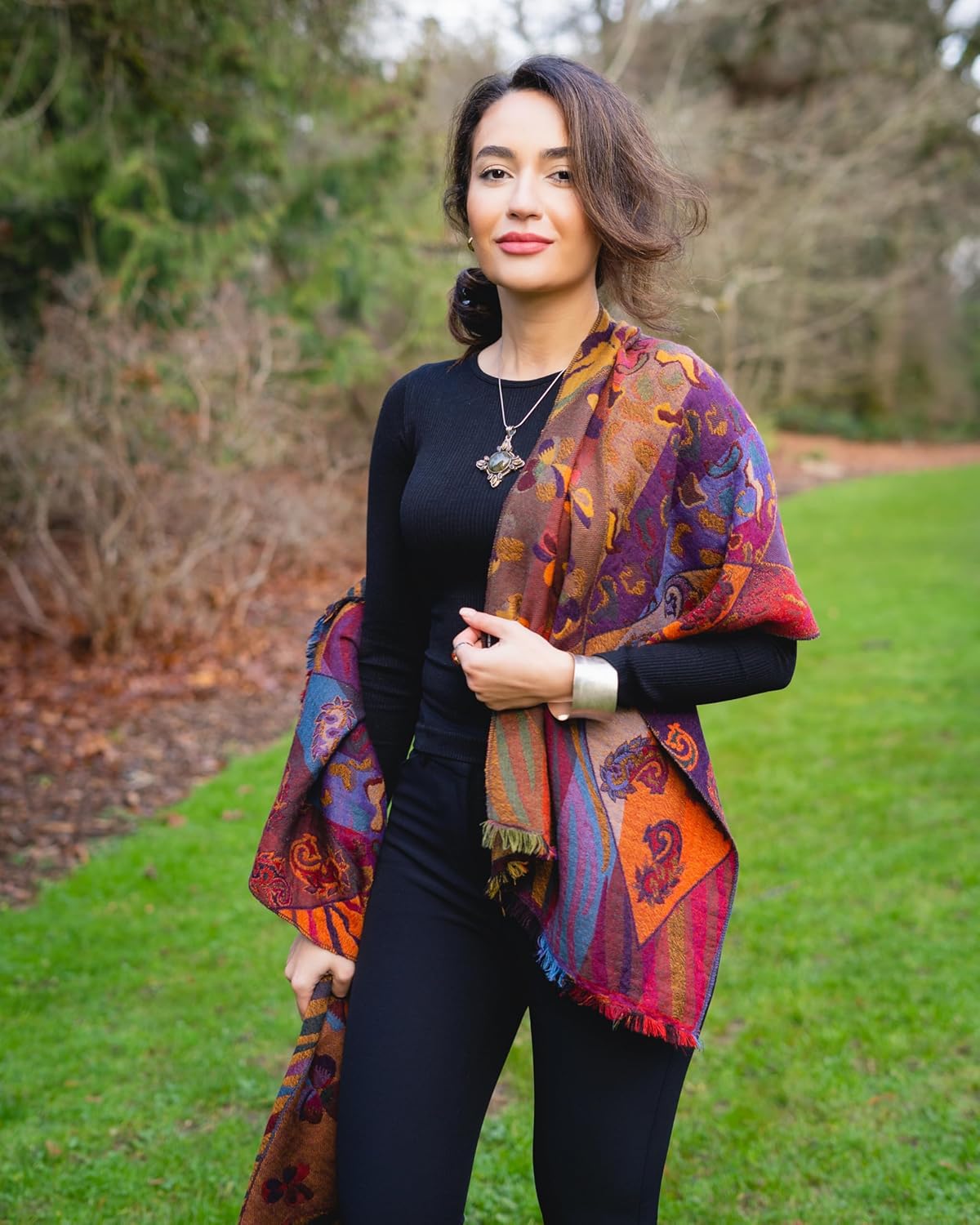 In Style 100% Australian Merino Wool Shawl for Women & Men, Soft & Warm, Reversible, 19" x 76" - Image 9