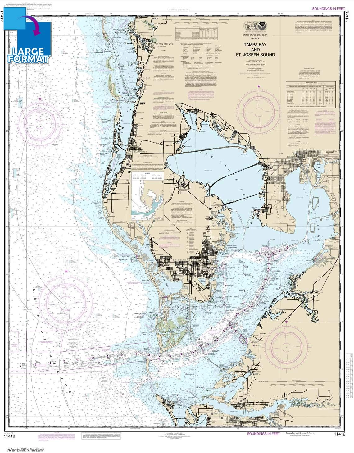 Tampa Bay Nautical Chart 11416 Paradise Cay Publications Noaa Chart 11412: Tampa Bay And St. Joseph Sound,  34.5 X 43.4, Traditional Paper : Sports & Outdoors