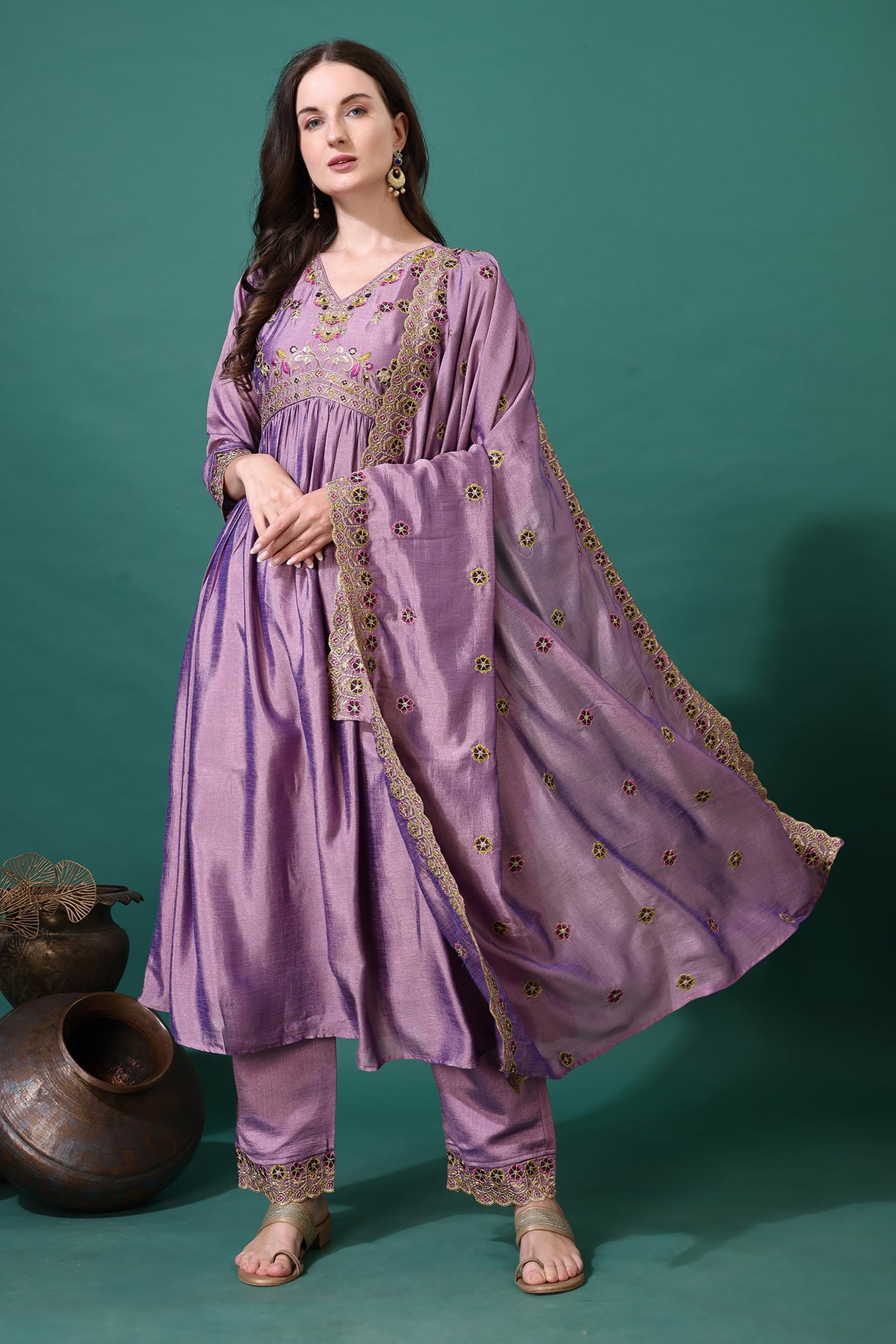 Pratham Blue Women's Silk Embroidered Regular Kurta Sets (Bkp-1005-Xl_Pink