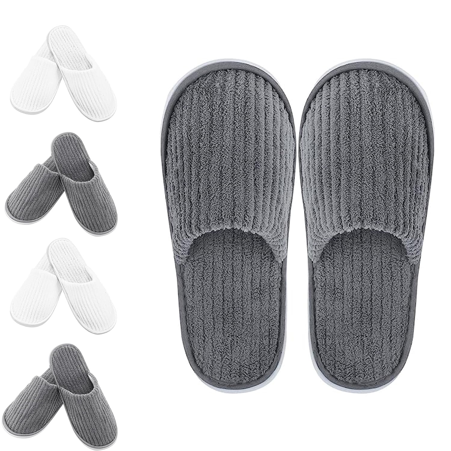 JADWA Disposable Slippers,5 Pairs Closed Toe Unisex Home Guest Soft Hotel Spa Slippers, Fluffy Coral Fleece for Hotel, Guests, Travel, Home, Nail Salon, Party, Commercial Use (Grey+White)