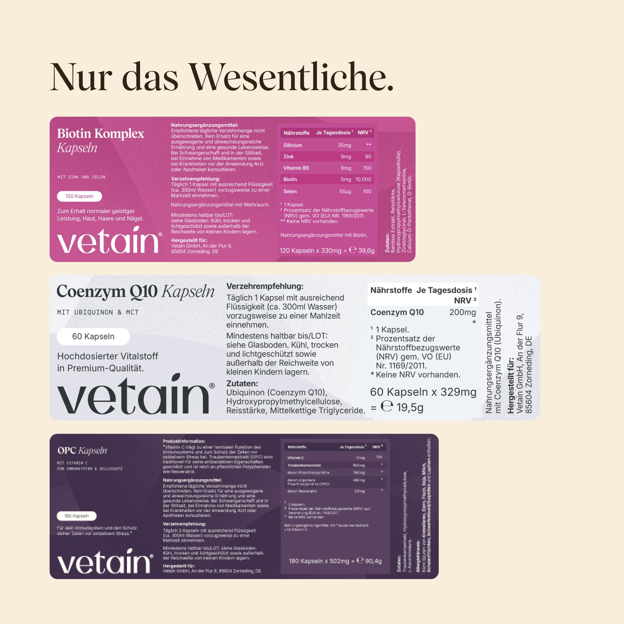 VETAIN Anti Aging Glow Set – Mit Biotin Komplex, Coenzym Q10 & OPC – Haut, Haare & Zellschutz von innen – GRATIS Premium Tablettenbox - hochdosiert & vegan – produziert in Deutschland