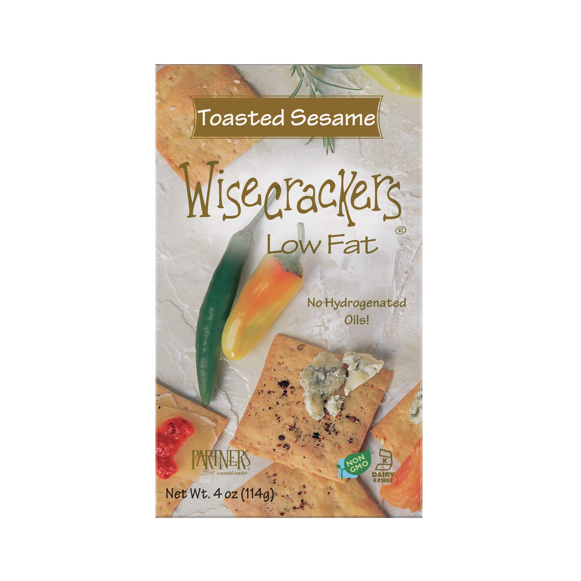 Partners Wisecrackers Low Fat Crackers, Toasted Sesame, 4-Ounce Boxes (Pack of 6)