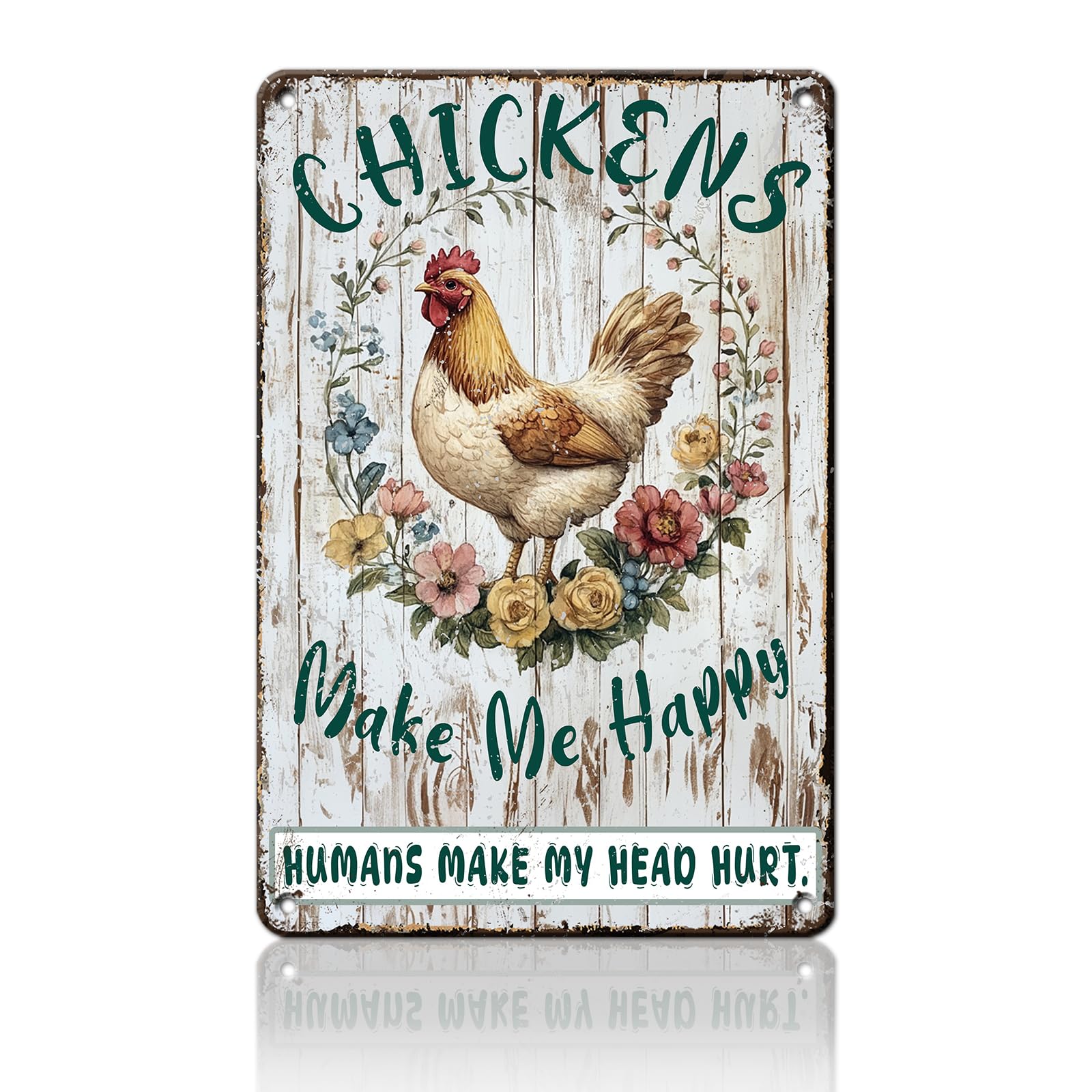 Anceky Vintage Tin Sign Chickens Make Me Happy Metal Sign Wall Decor for Outdoor Bar Cafe Kitchen Farmhouse 12×8 Inch