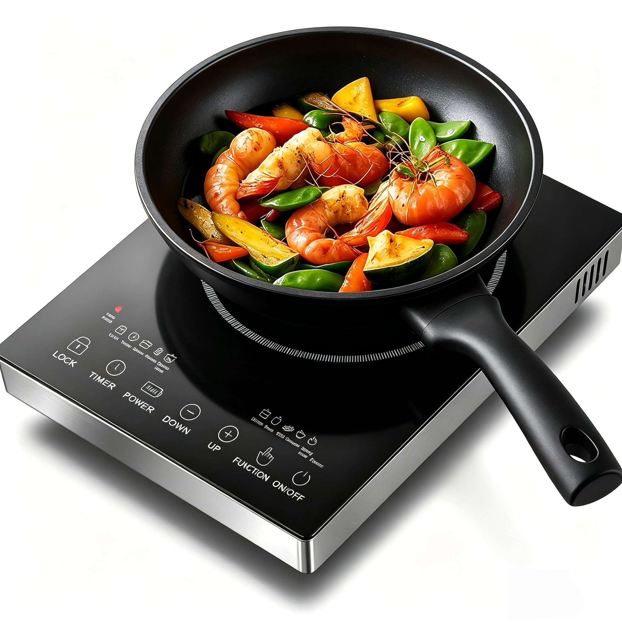 Placa vitrocerámica, 220 V, infrarroja, portátil, 3500 W, 4 modos de cocción, temporizador de 0 a 3 horas, controles táctiles, compatible con todo tipo de utensilios de cocina