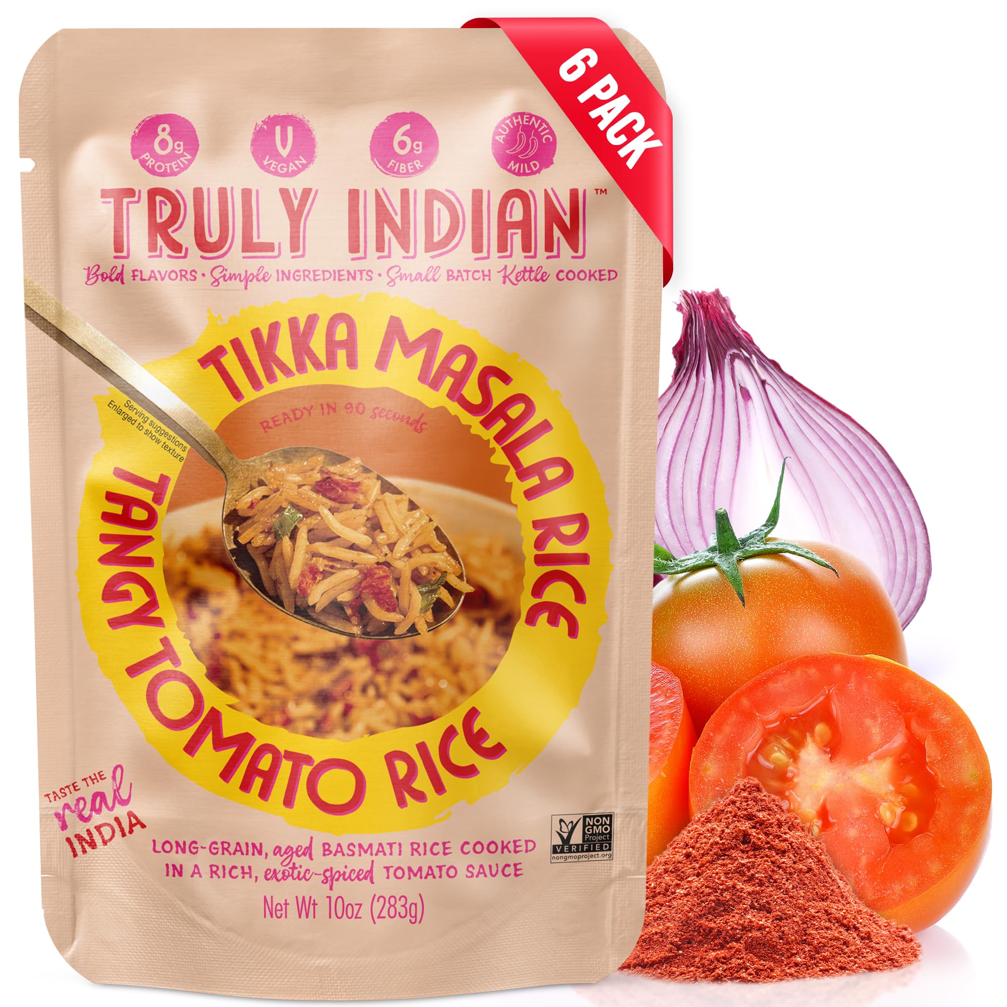 Truly Indian Tikka Masala Rice 6-Pack | Long-Grain, Aged Basmati Rice | Authentic Traditional Indian Food, Rice Dishes Made With Locally Grown