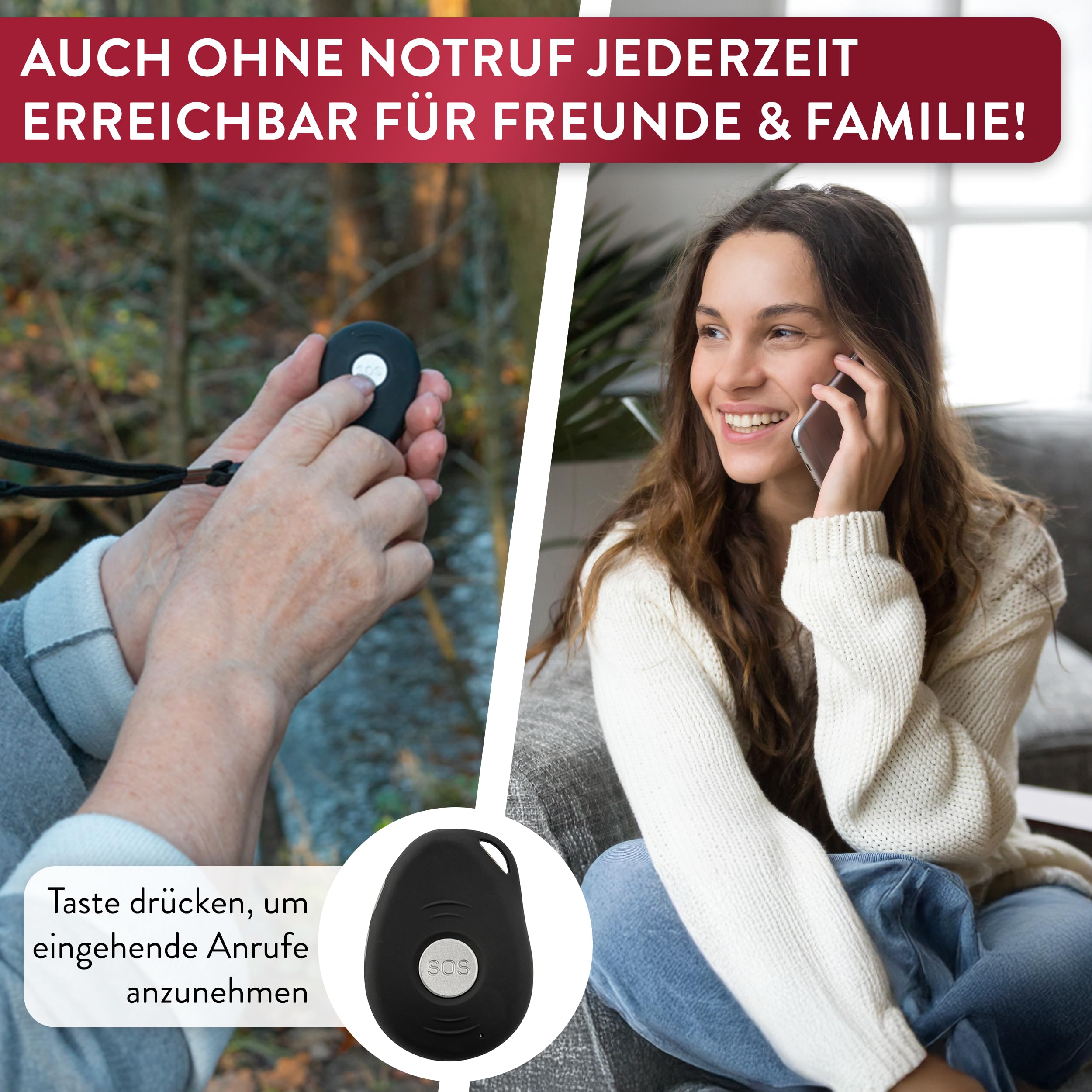 tellimed Mobile GPS Tracker Senioren mit Ortung, Telefonfunktion, Sturzerkennung & SOS Notrufknopf für Senioren, Erwachsene & Kinder - GPS Tracker ohne ABO mit SIM Slot