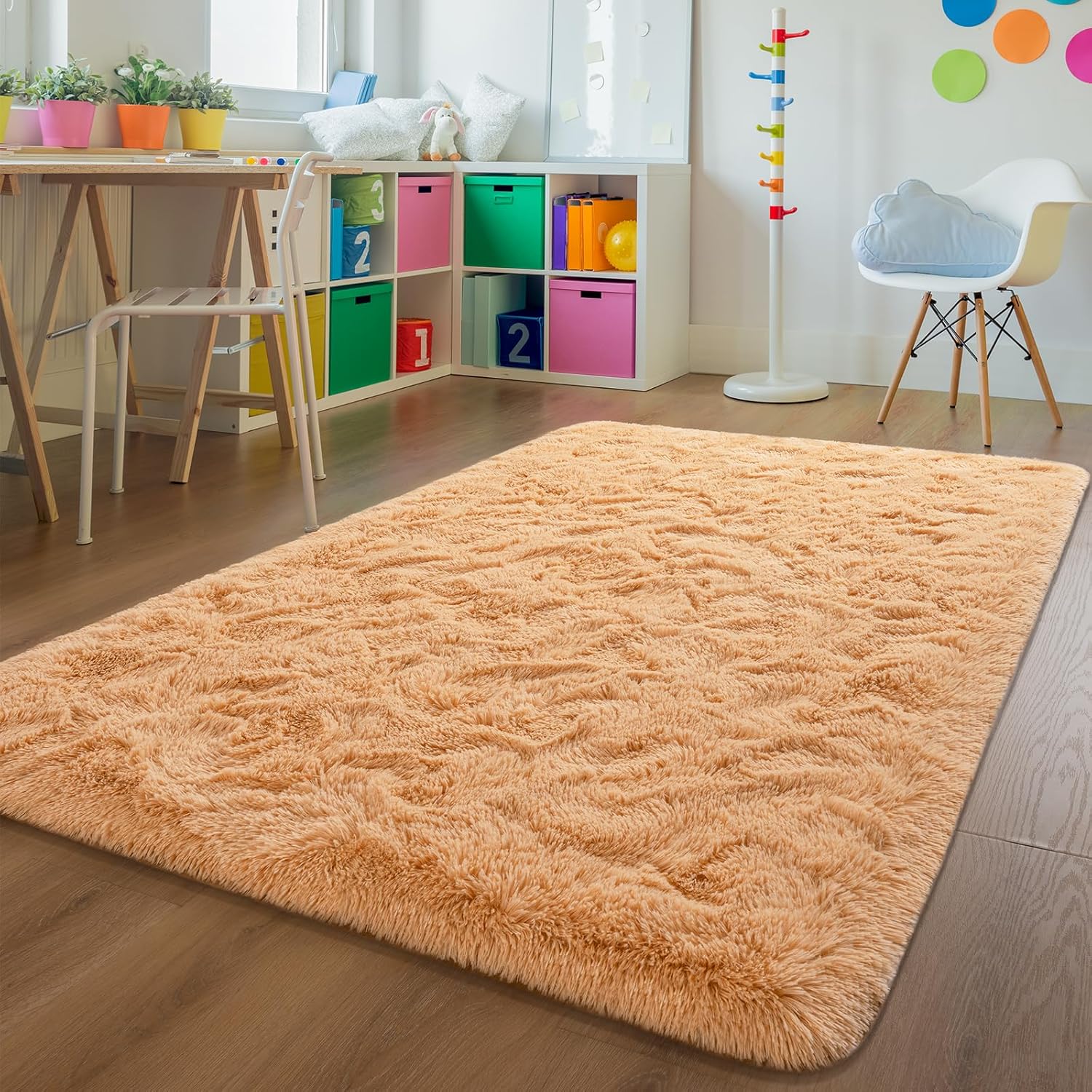 Andecor Shag Area Rug for Living Room, 5x8 Feet Orange Soft Fluffy Indoor Plush Throw Rugs for Bedroom Girls Kids Room Nursery Dorm Home Decor Carpet 5 ft x 8 ft Orange