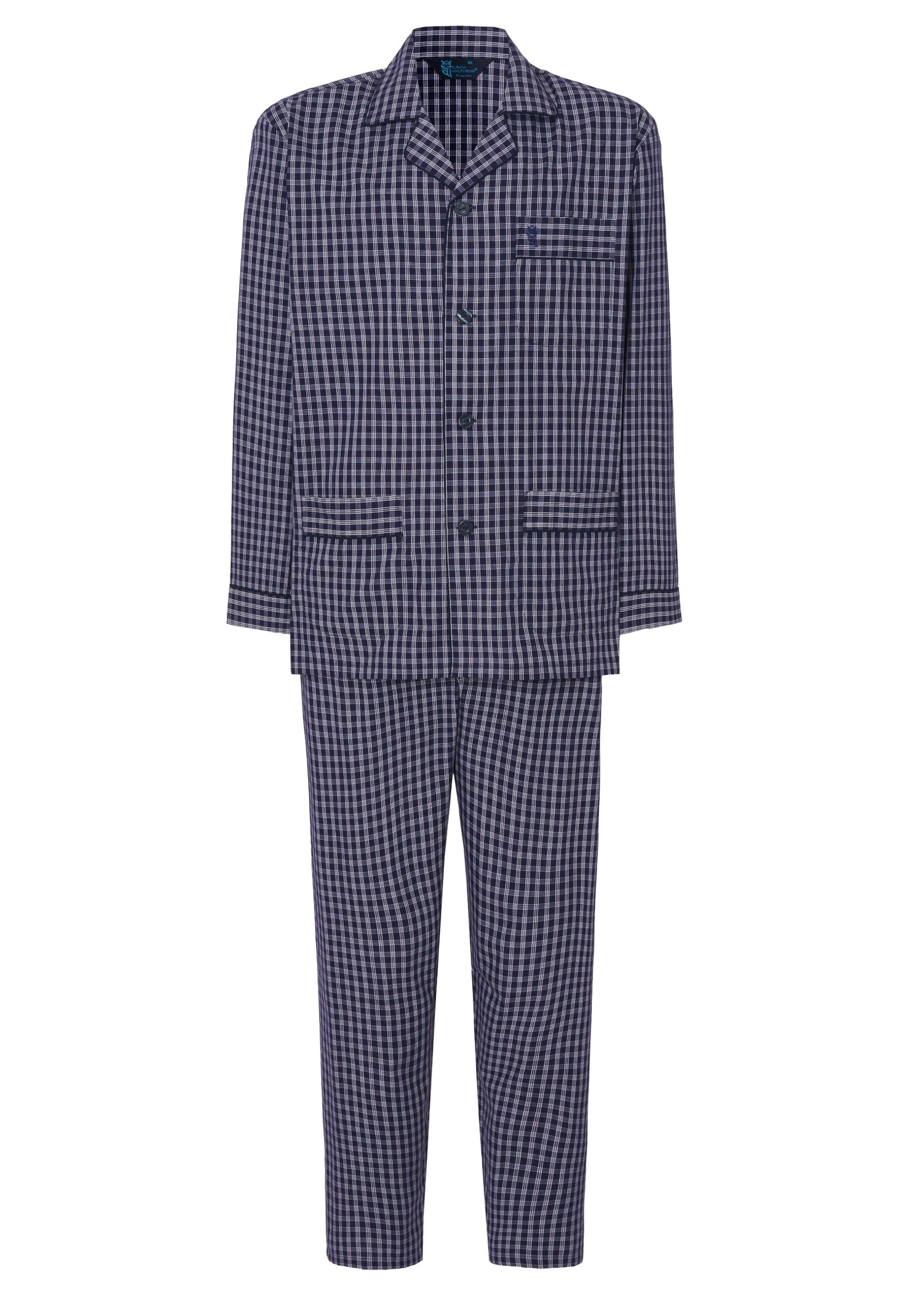 El Búho Nocturno Pigiama da uomo 100% cotone, tessuto classico, due pezzi, maniche lunghe, camicia, tasche, giacca, bottoni, apertura frontale, traspirante, taglie forti