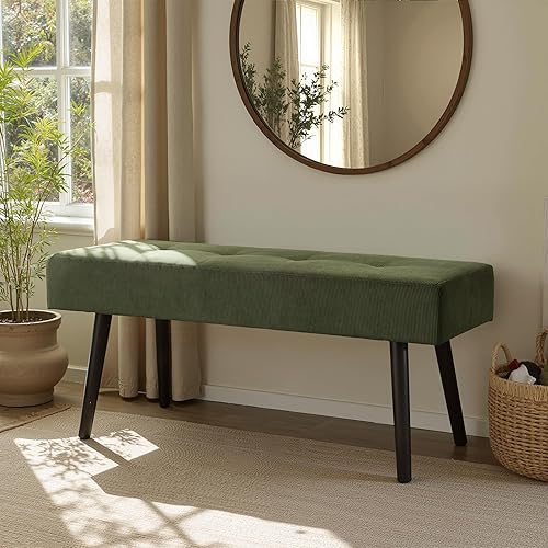 Miniatura 4 de Banco de entrada, banco verde para dormitorio, moderno extremo otomano de cama, bancos acolchados de pana para sala de estar, vestíbulo, vestíbulo,