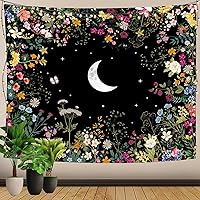 Vista 8 de MEHOFOND Tapiz de hongos, tapiz de ojos hippie y luna, hongos y plantas florales, tapiz para colgar en pared para dormitorio, dormitorio, sala