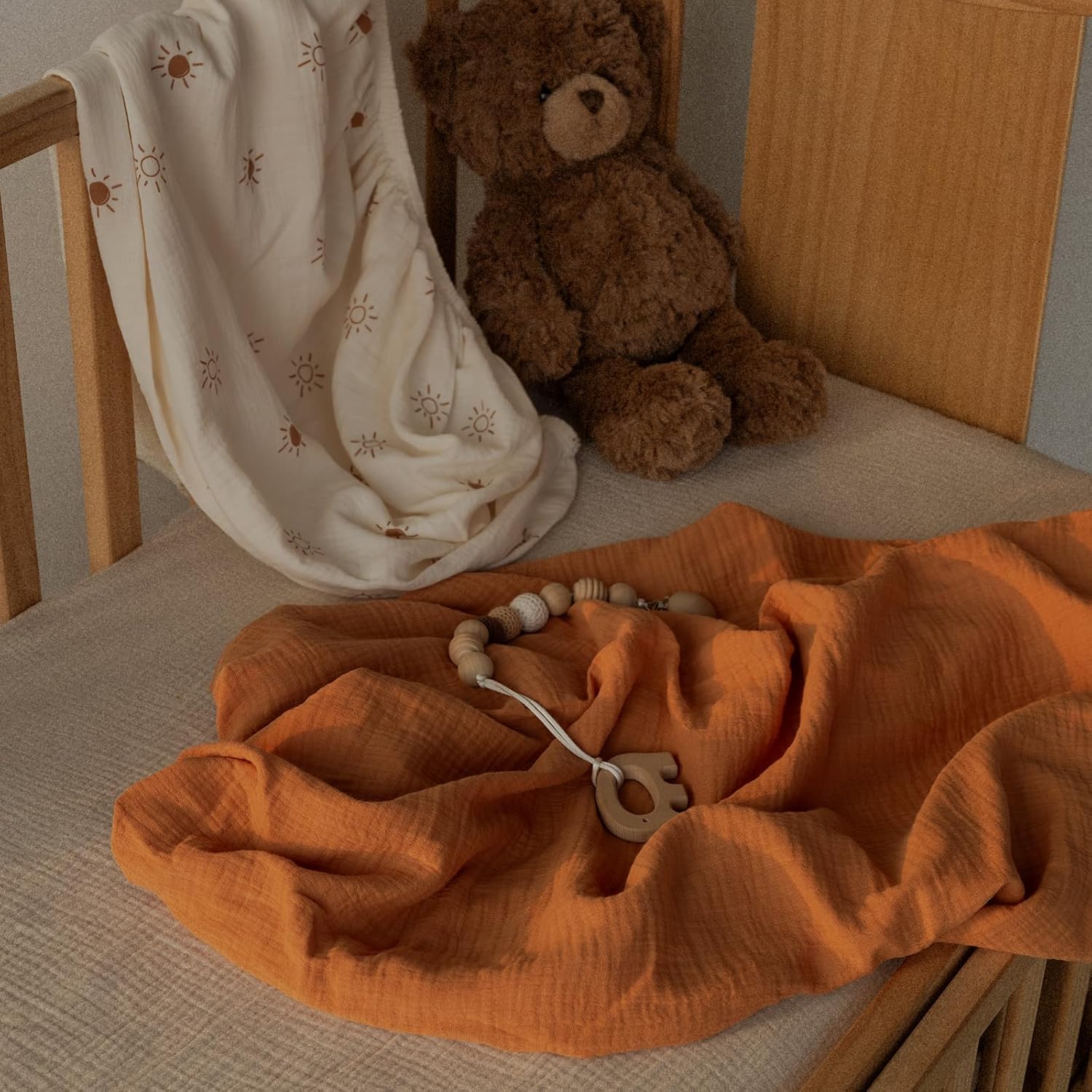 Gllquen Baby Muslin Mini Crib Sheets 3 Pack, Breathable Pack and Play Sheets Fitted Soft Cozy Cotton Pack N Play Sheets for Baby Boy Girls, Universal Fitted Mini Crib Mattresses 38"x26" (Yellow)