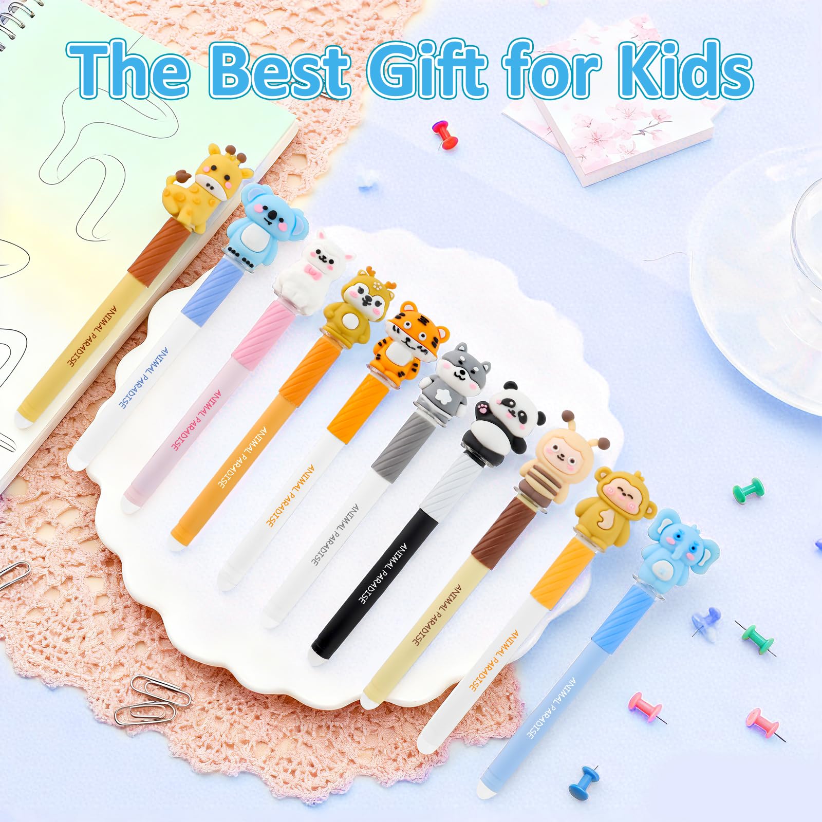 Set di 10 penne gel cancellabili, cancellabili, con motivo animale, riscrivibili, per scuola, ufficio, compleanno, Pasqua, regalo