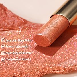 Oulac Moisture Peach Nude Lipstick - 2 in 1 Shimmer Lipstick & Lip Balm, Shimmer Soild Lip Gloss, Lightweight Smooth, Natural Look Best for Dry, Cracked and Chapped Lips, Vegan 2.2g/0.07oz (S05)