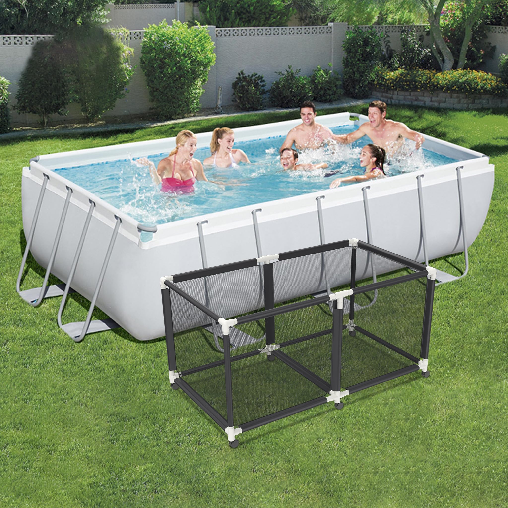 Aufun Aufbewahrungsbox für Pools, Pool-Aufbewahrungsbehälter, Schwimmer-Aufbewahrungs-Organizer für Nudeln, Spielzeug, Schwimmer, Handtücher, Netz-Organizer für Schwimmausrüstung, 230x79x88cm