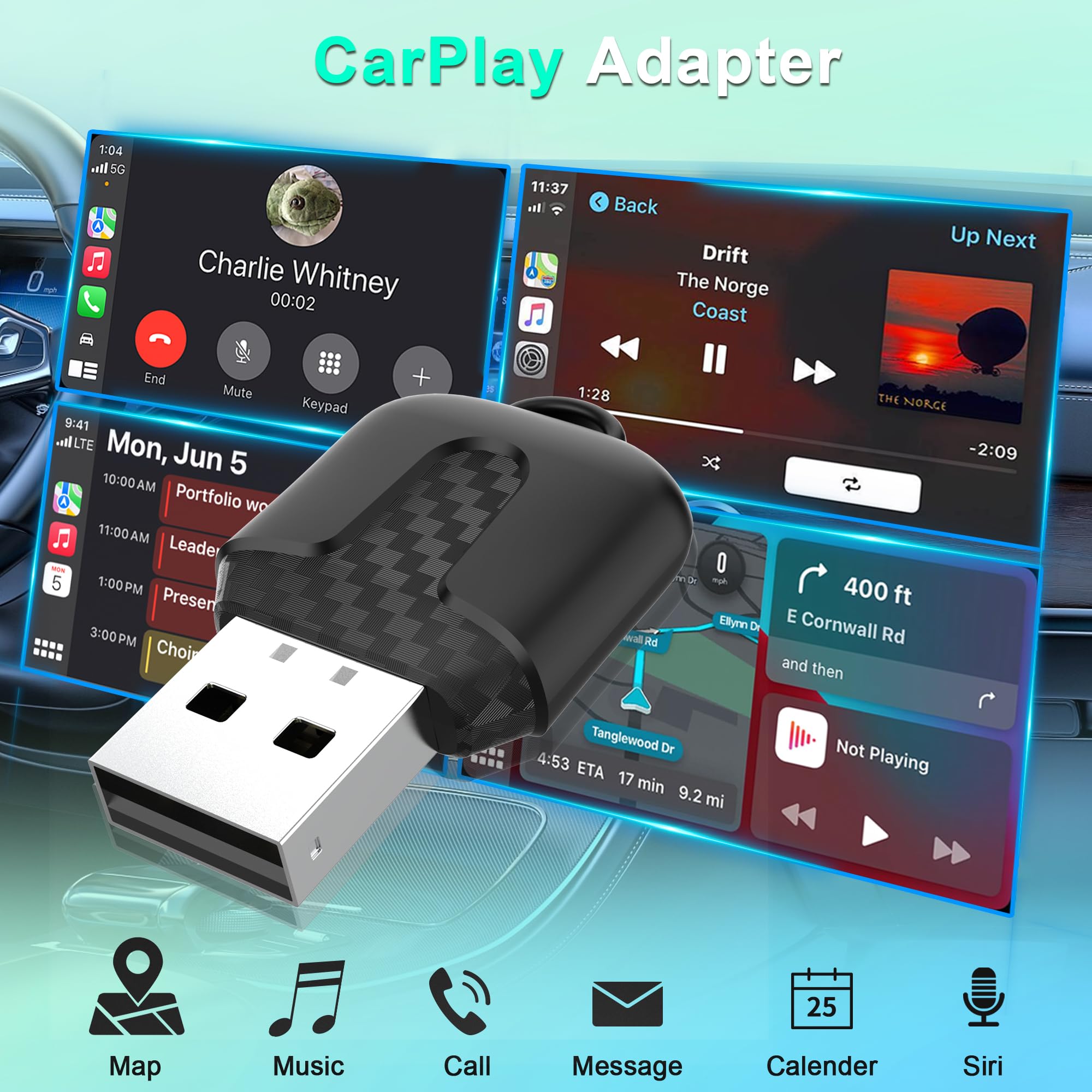 Carplay Inalambrico,Adaptador CarPlay Wireless Adapter Plug and Play La Nueva versión es rápida y Estable,Adecuada para y automóviles con Carplay