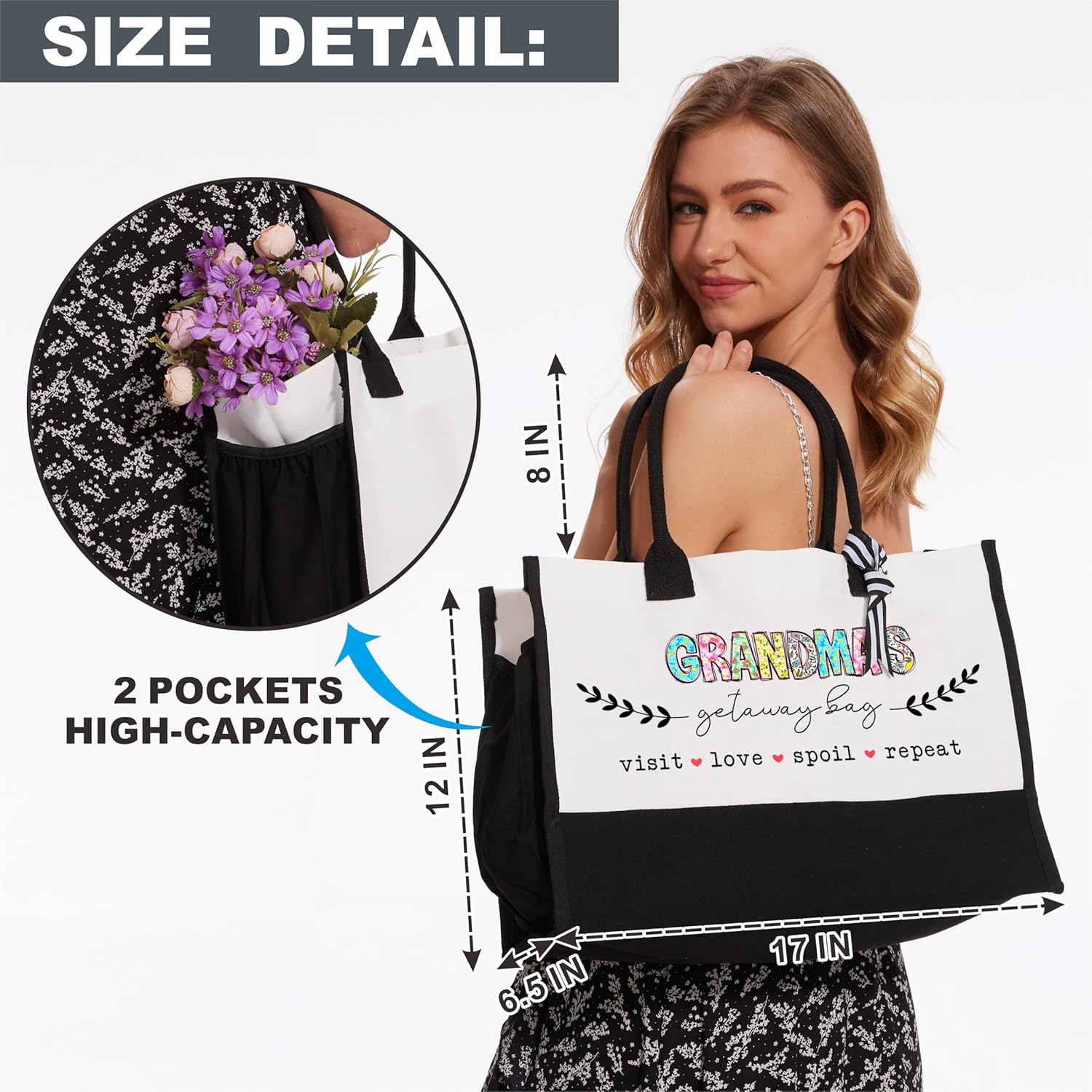 Canvas Tote Bag For Grandma, Grandma's Getaway Bag, Gift Bag For Grandma, Nana Gifts, Mother's Day Gift, Grandma Gift Ideas, Travel Shopping Bag, Nana Birthday Gifts - A13 - Image 2