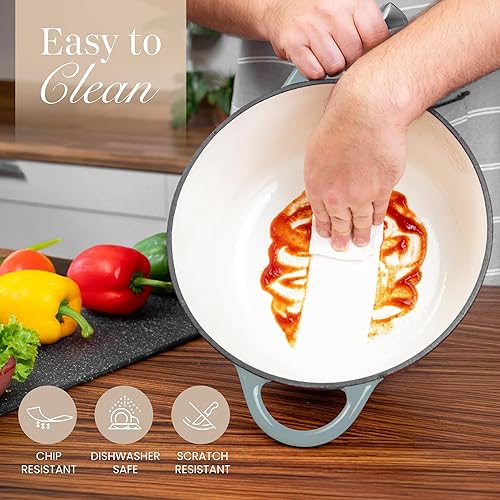 Vista 180 de Nuovva - Olla holandesa de hierro fundido con tapa – Cacerola esmaltada apta para horno hasta 500° F antiadherente – Utensilios de cocina Rojo
