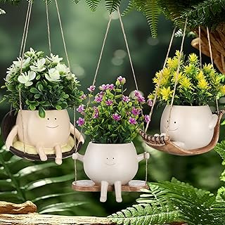 Nuogo 3 Pack Hanging Swing Chair Planter Pots Cute Wall Hanging Planter ...