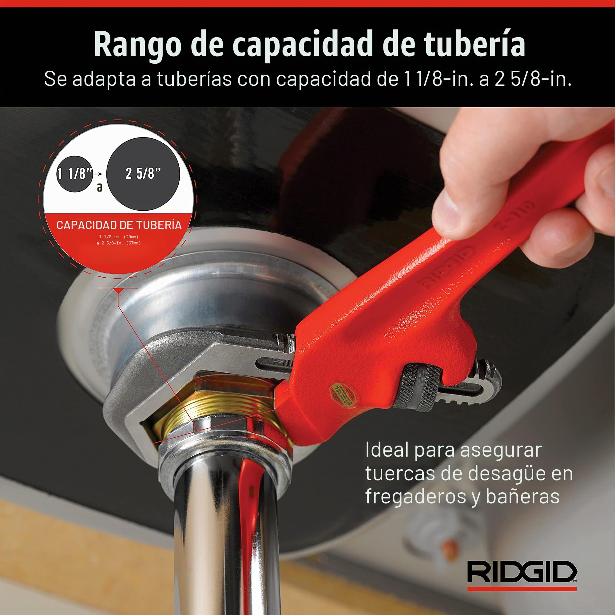 RIDGID 31305 Modelo E-110 Llave hexagonal, Llave hexagonal de ajuste transversal de 9 1/2 pulgadas