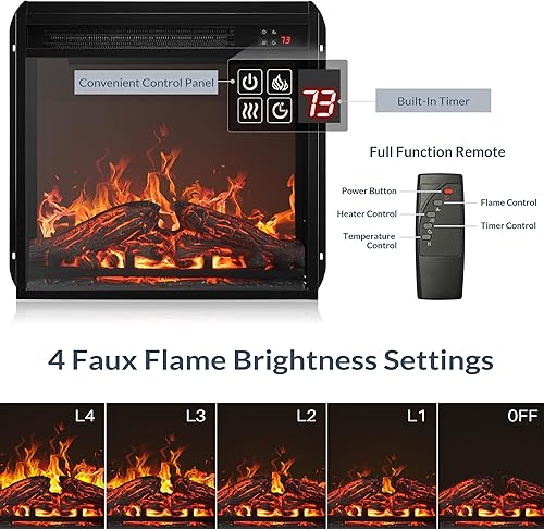 Miniatura 6 de BELLEZE Soporte de TV de 43 pulgadas con chimenea eléctrica de 18 pulgadas, soporte de TV con chimenea para televisores de hasta 43 pulgadas,