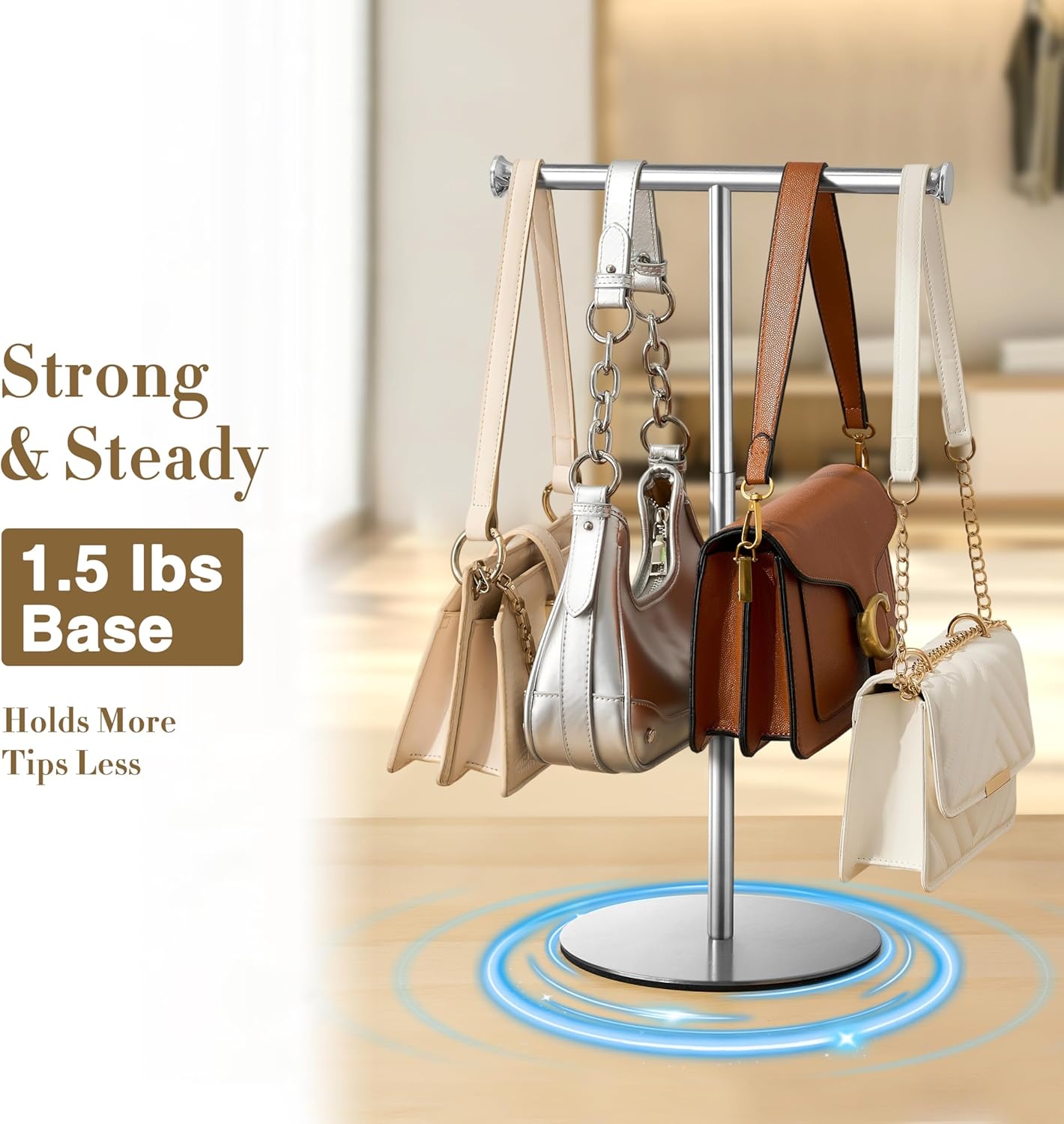 niffgaff T Bar Purse Display Stand Handbag Lanyard Rack Silver, Adjustable Height Black Tabletop Hook Hanging Jewelry Stands for Necklaces Organizer, Stainless Steel Handbag Holder Home Store Boutique - Image 4