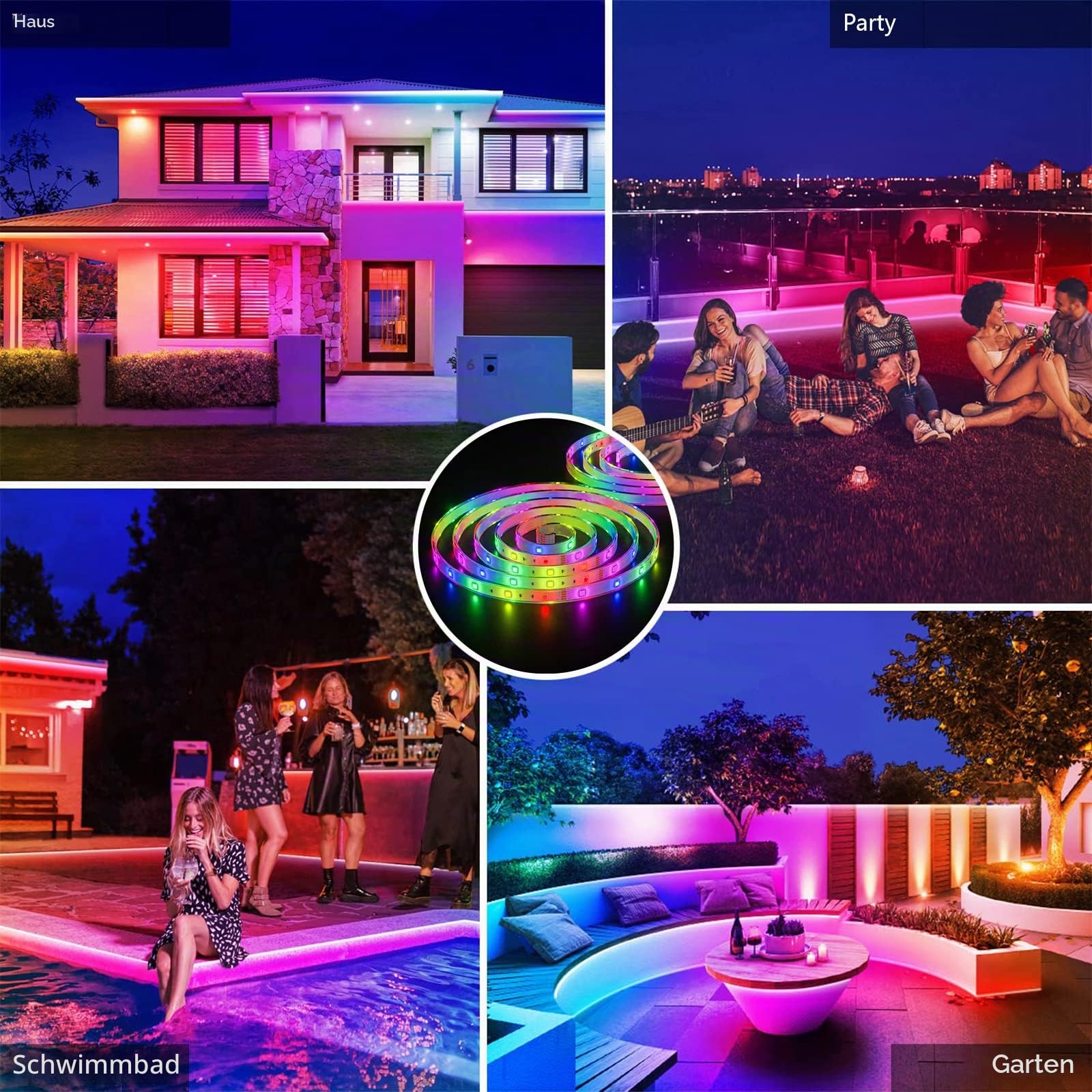 Solar LED Streifen Außen, 10m SMD 5050 LED Leuchten Solarbetriebener RGB Farbwechsel LED Streifen, IP67 Wasserdichte Dekorative Lichterkette für Yard Trees Garden