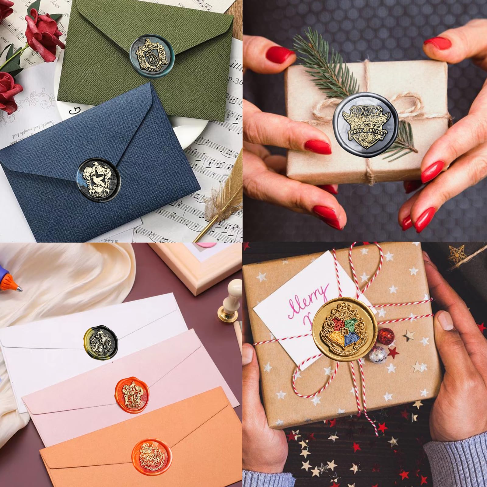 Owl Wax Seal Stamp Set, Atopbb 6 Pcs Hogwarts Sealing Waxs Stamps Copper Seals + 1 Pcs Wooden Handle - Image 4