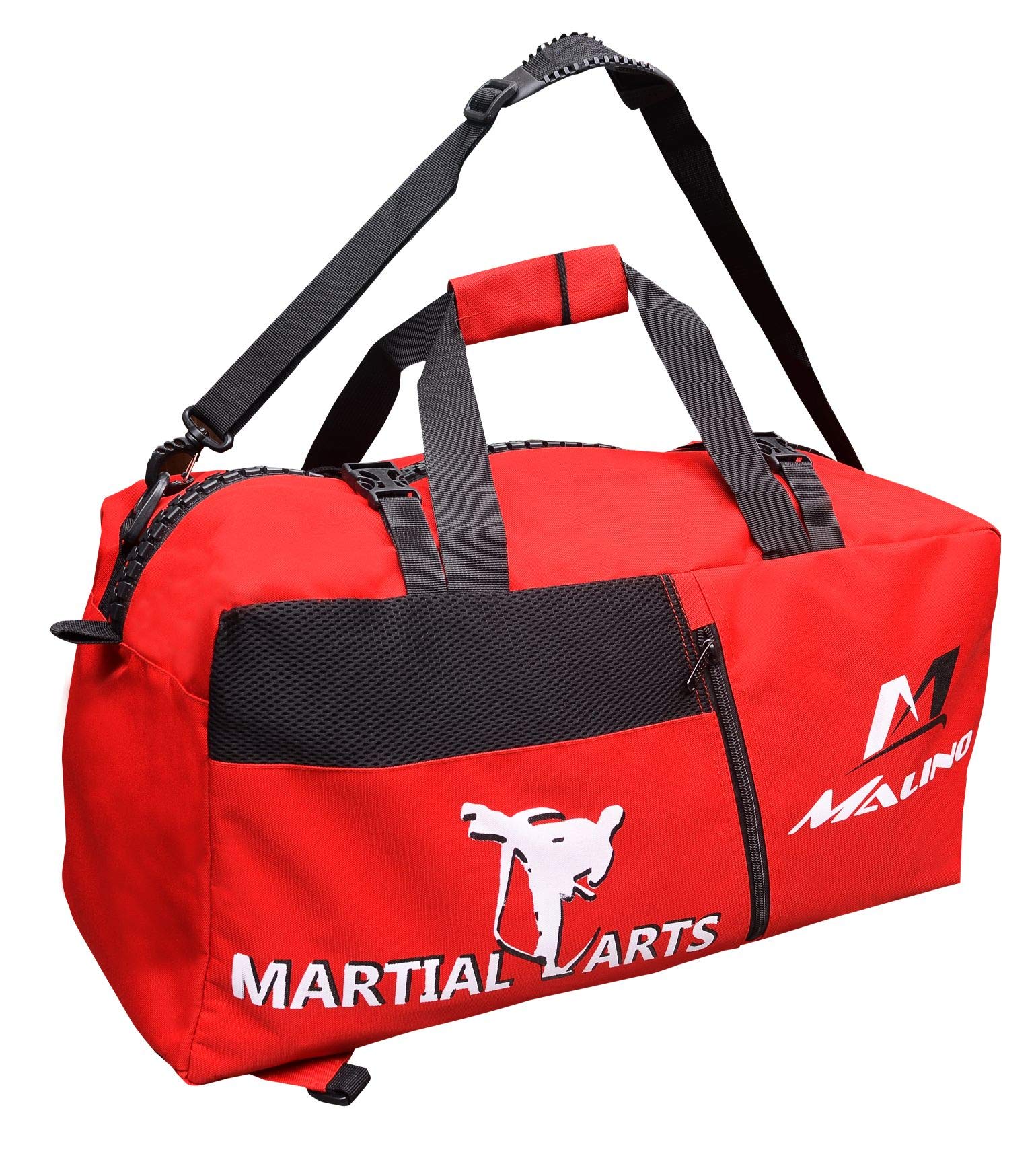 Malino Bolsa de deporte para artes marciales, bolsa de deporte grande para karate, gimnasio, artes marciales mixtas, boxeo, color negro, Red, L, Bolsa deportiva
