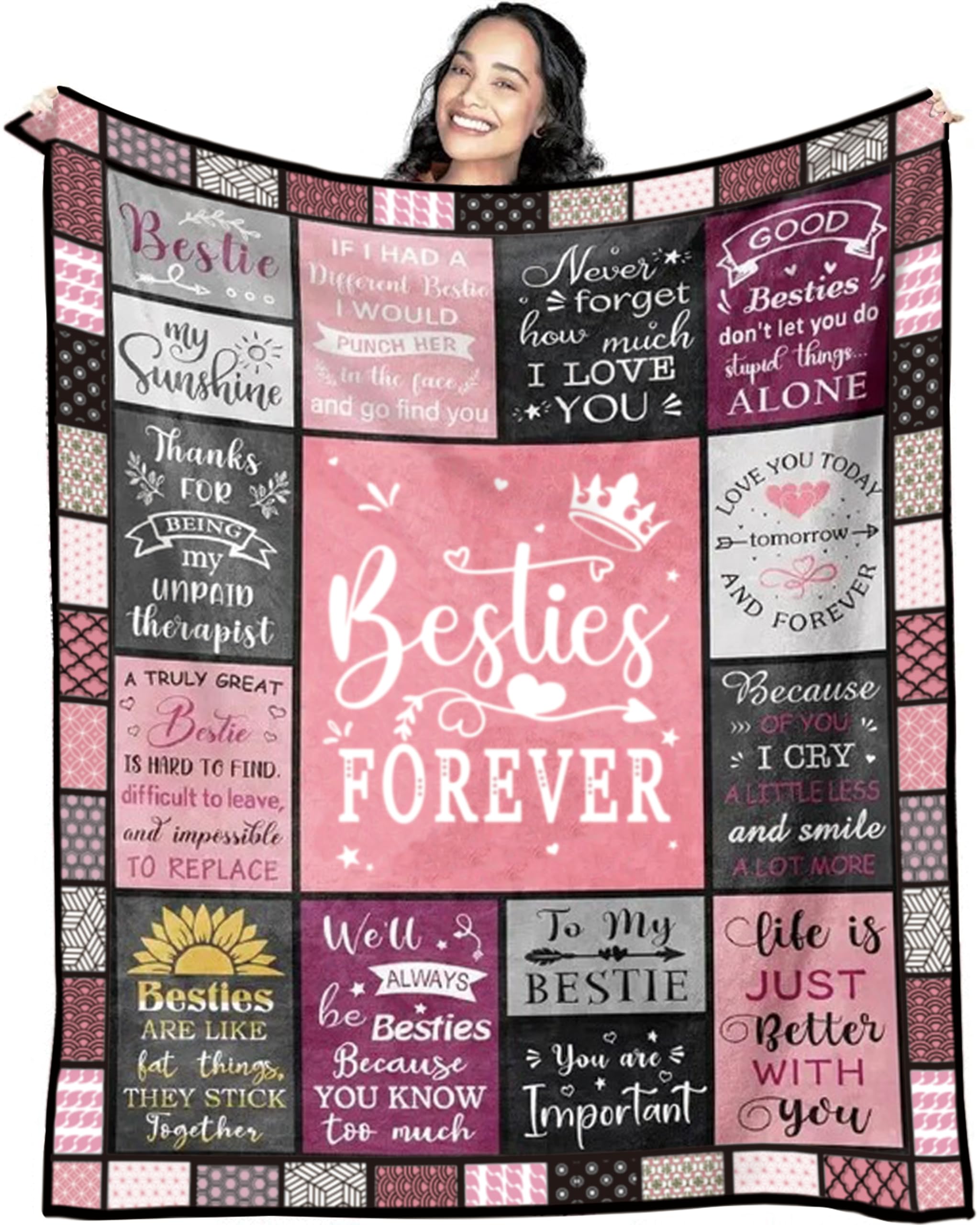 Vivajoy Women's Throw Blanket - Bestie Bestie Gifts Blanket For - Perfect Bestie Birthday Gifts Throw Blanket 60"X50", Creative Gift For Besties, Bff, Sister, Besties Gift For Birthday, Christmas