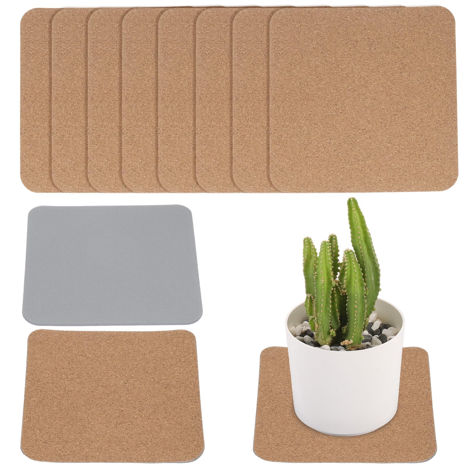 sourcing map 10pcs Cork Plant Coasters, 4 Inch Square Cork Plant Mats for House Garden Yard Indoors Outdoors Light Grey
