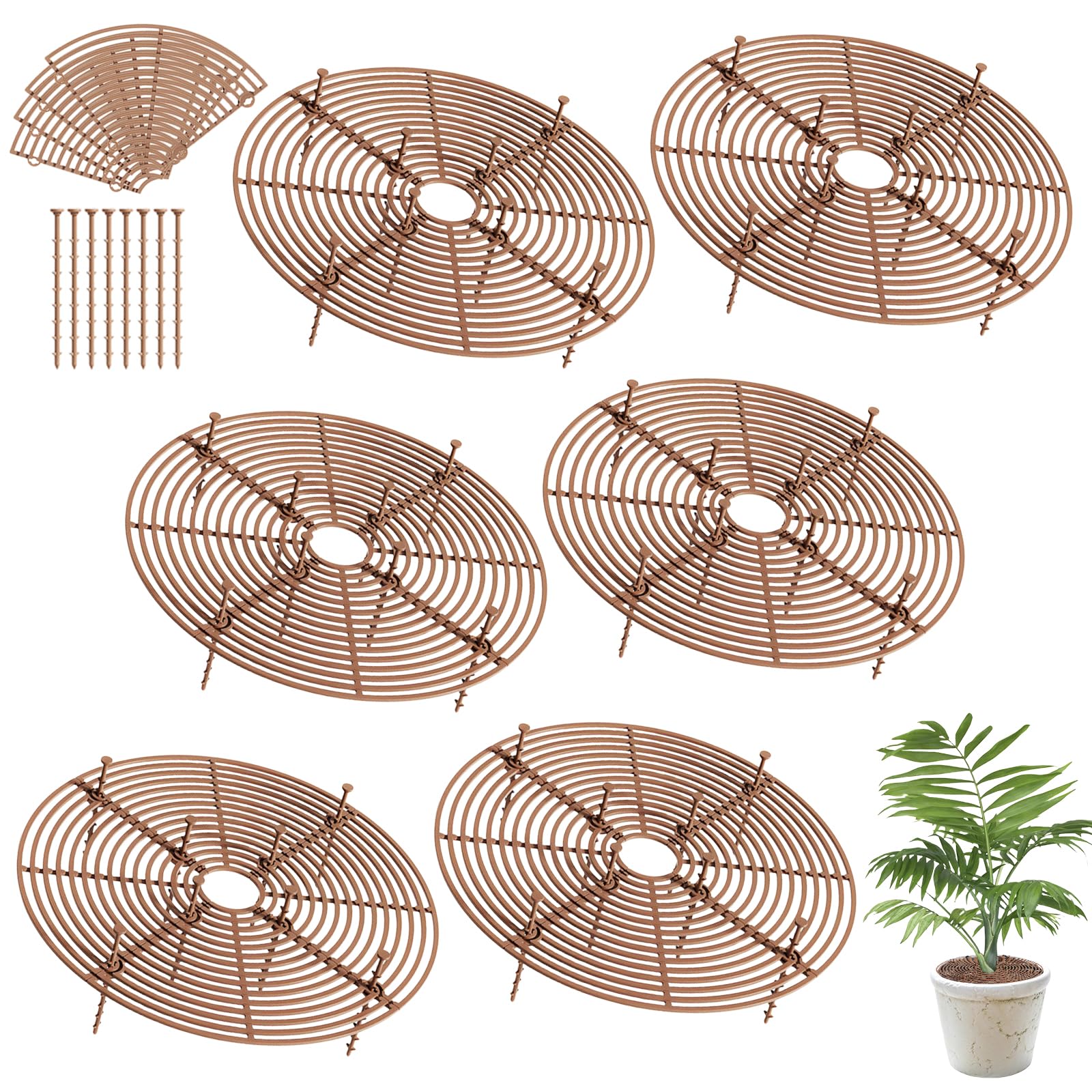 Lot de 6 grilles de protection rondes pour plantes - 30 cm - Protection pour pot de fleurs - Support de pot de fleurs - Grille pour pots de fleurs - Grille pour enfants et animaux domestiques
