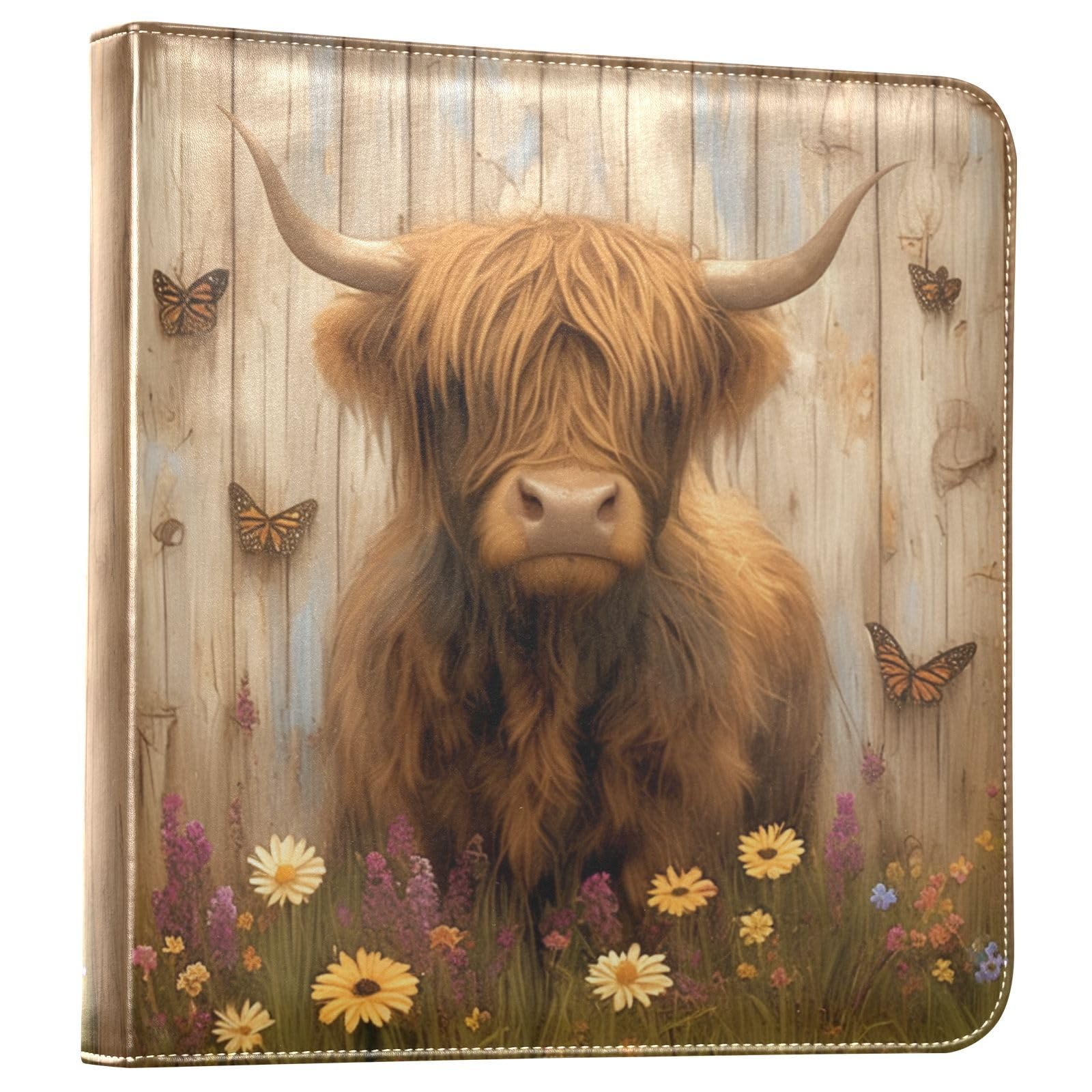 Kigai Highland Cow Photo Album Self Adhesive Scrapbook Album Leather Cover DIY Picture Scrap Book with 20 Adhesive Sheets, 11.8x24x0.8 inch