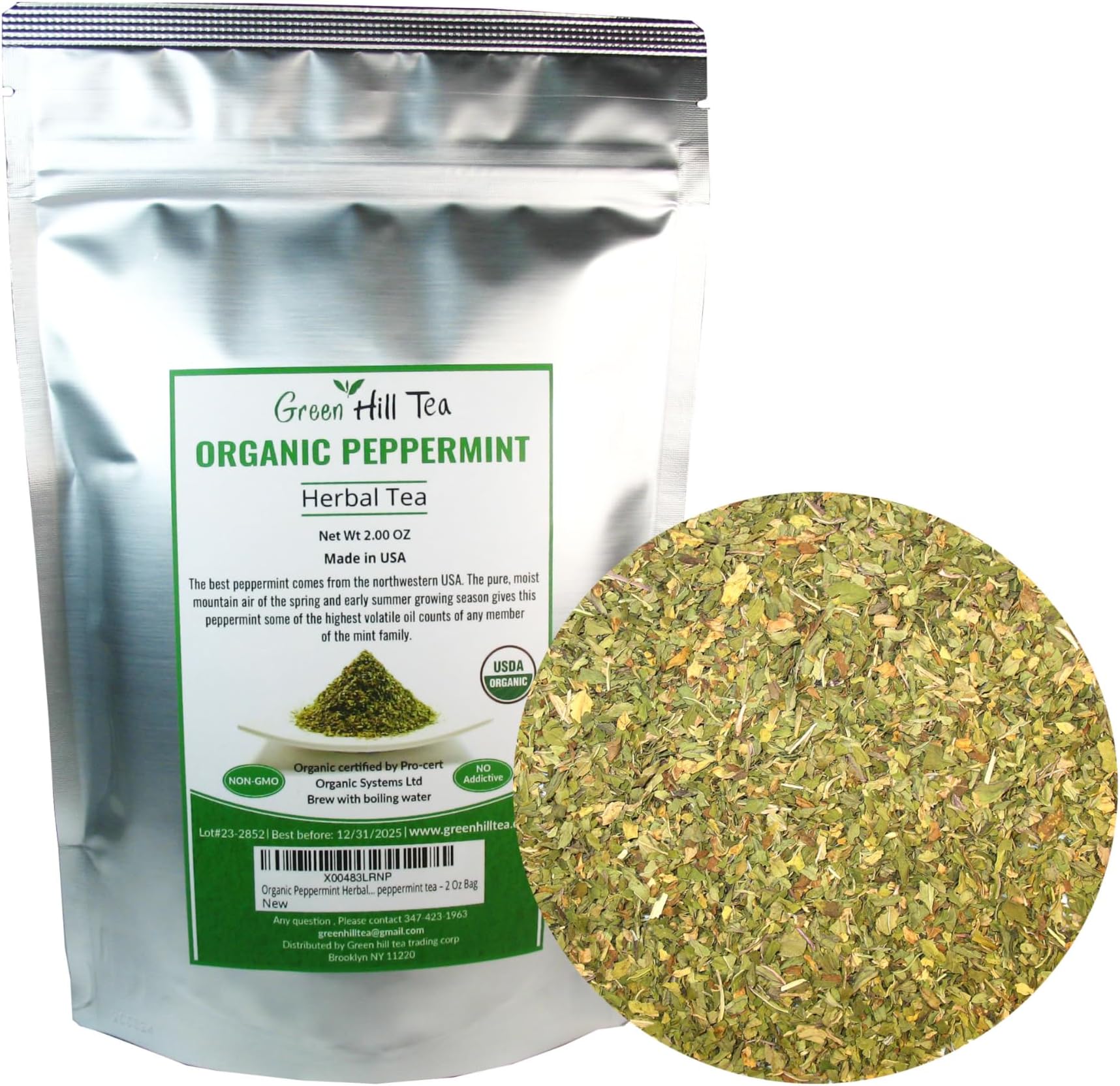 Organic Peppermint Herbal Tea, An intense taste of a perfect, plain peppermint tea – 2 Oz Bag