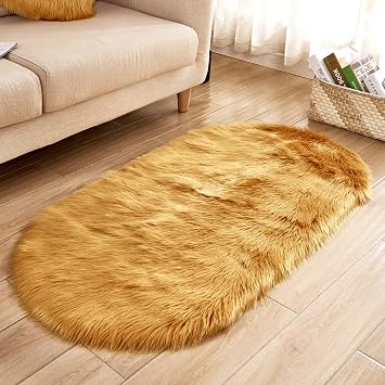 23 x 16inch Small Winter Faux Sheepskin Area Rugs Fluffy Artificial Fur Cozy Fuzzy for Bedroom Living Room, Rectangle Gold