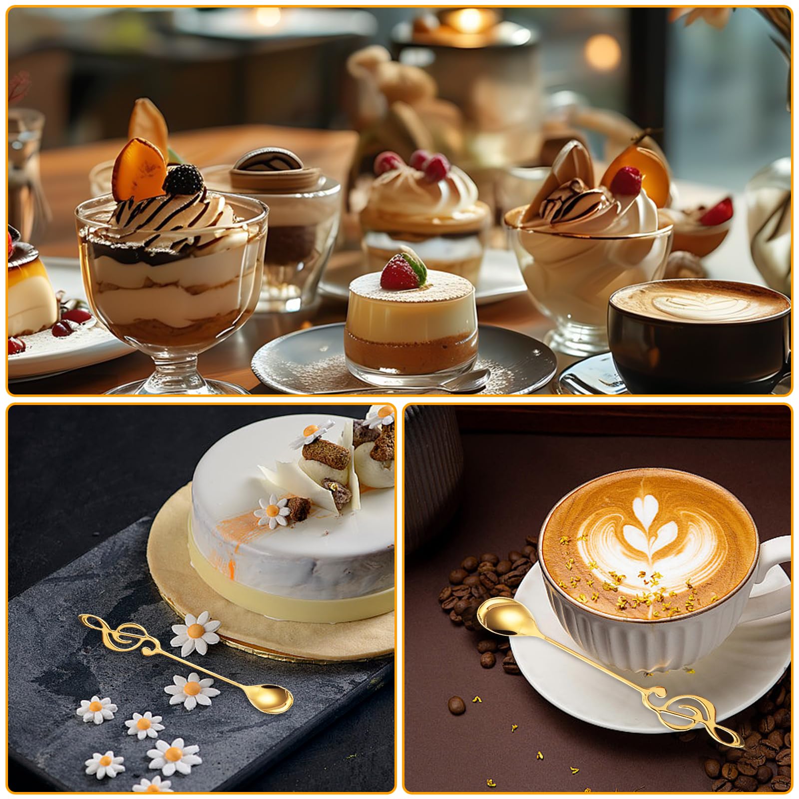 MIVIDE 16 Pezzi Cucchiaini da Caffè Note Musicali, Cucchiai da Dessert Oro in Acciaio Inox, Cucchiaini con Note Musicali per Musicisti, Regali, Caffè, Tè, Dessert