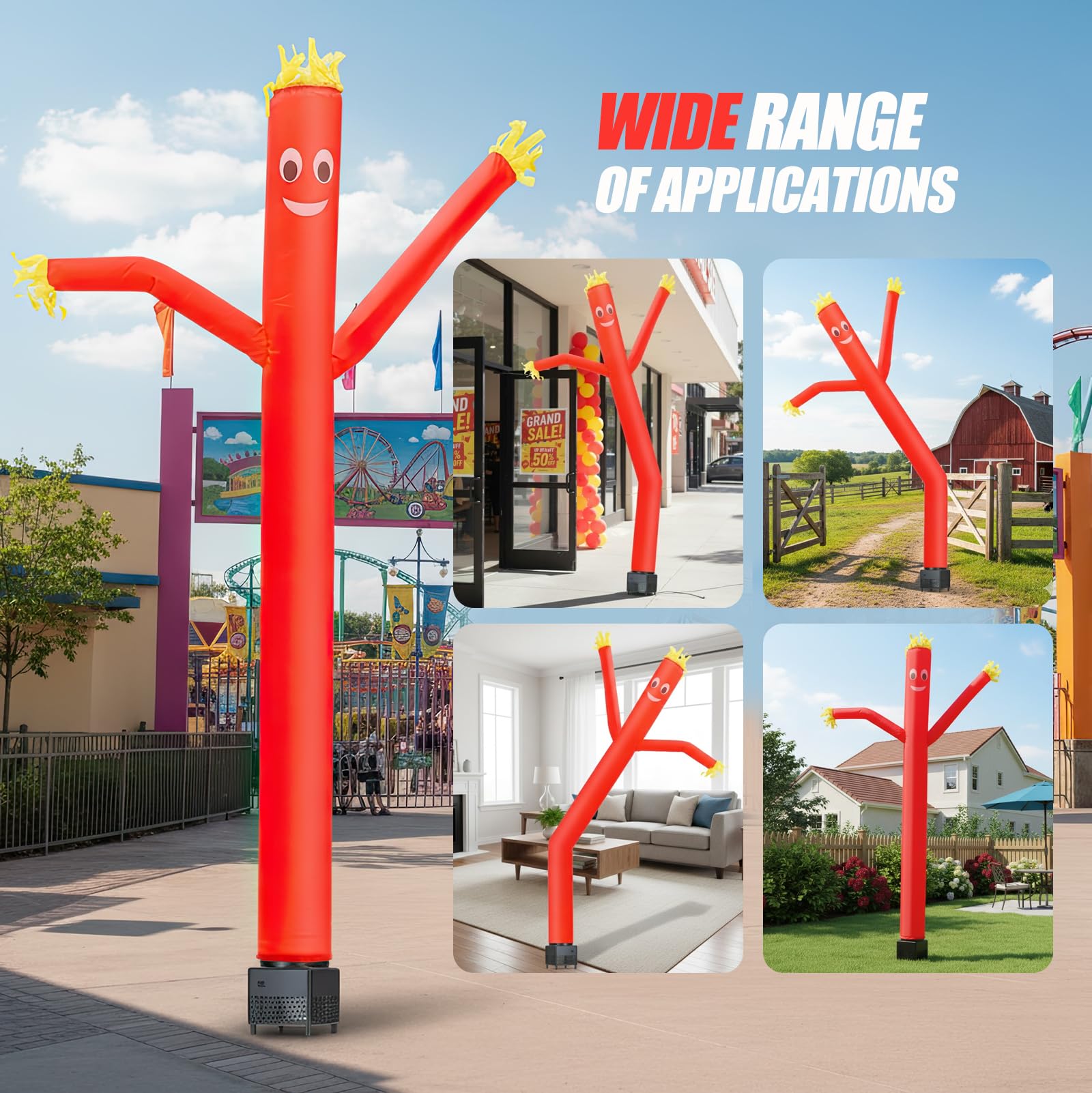 Tubo de aire rojo de 6 pies para bailarín inflable con luces y soplador integrado