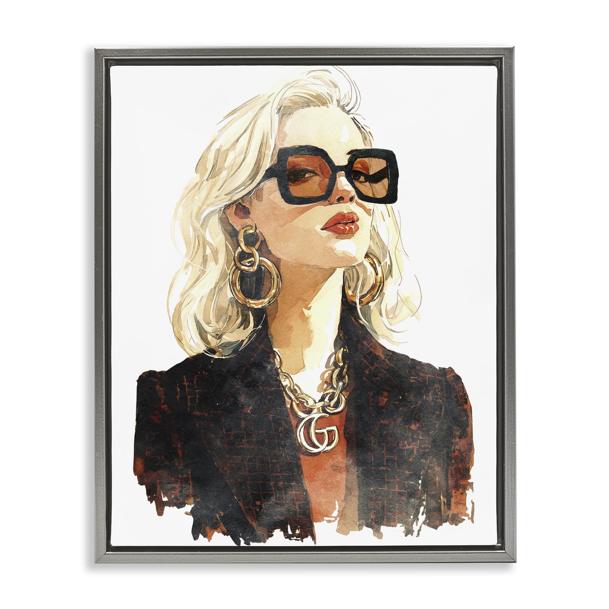 Stupell Industries Luster Gray (Matte) Gilded Glam Portrait, 24 X 30 Inch Canvas In Floater Frame