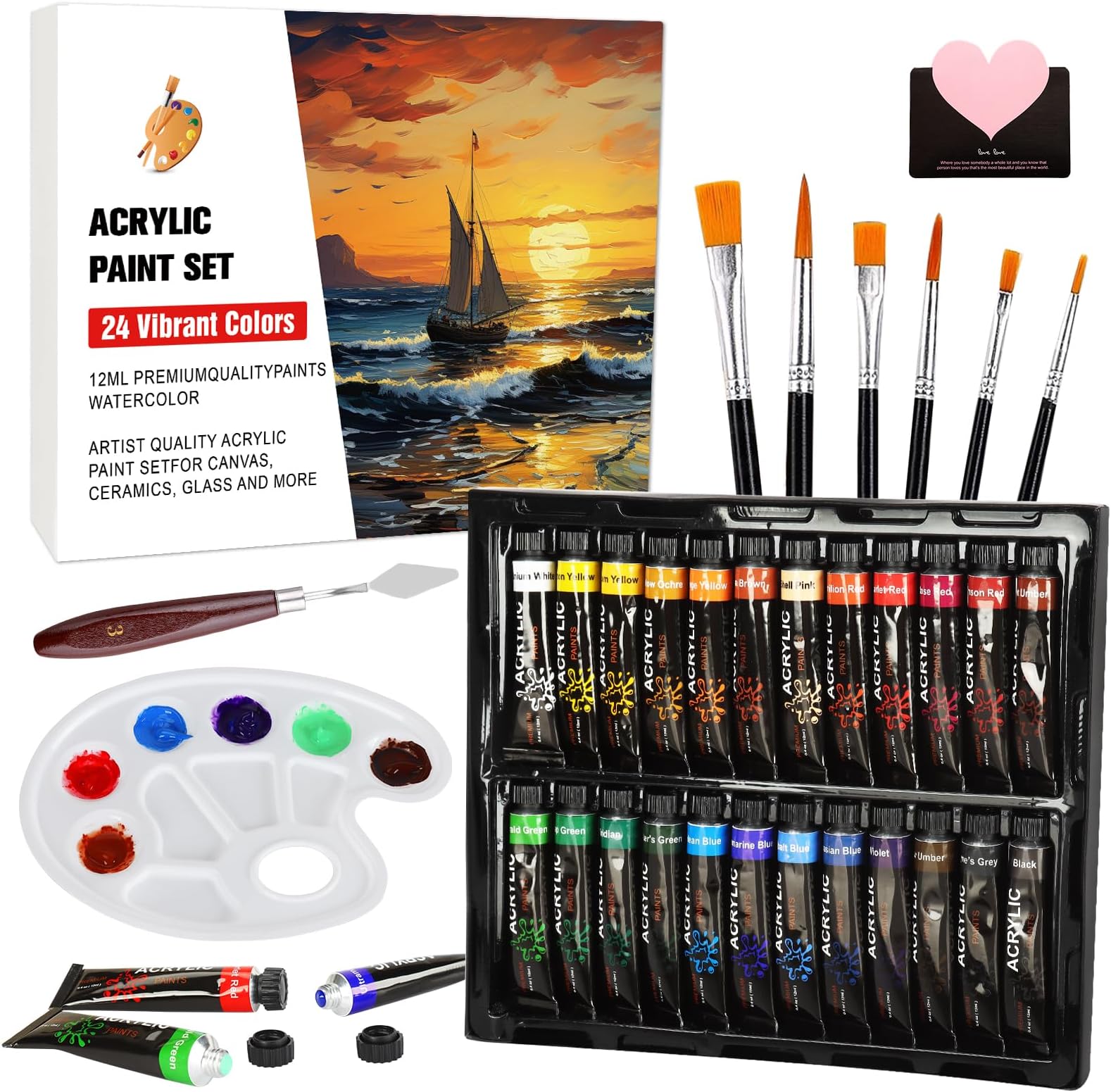 Topsics 37-teiliges Acrylfarben Set - Mit Pinseln & Leinwand Für Anfänger & Künstler