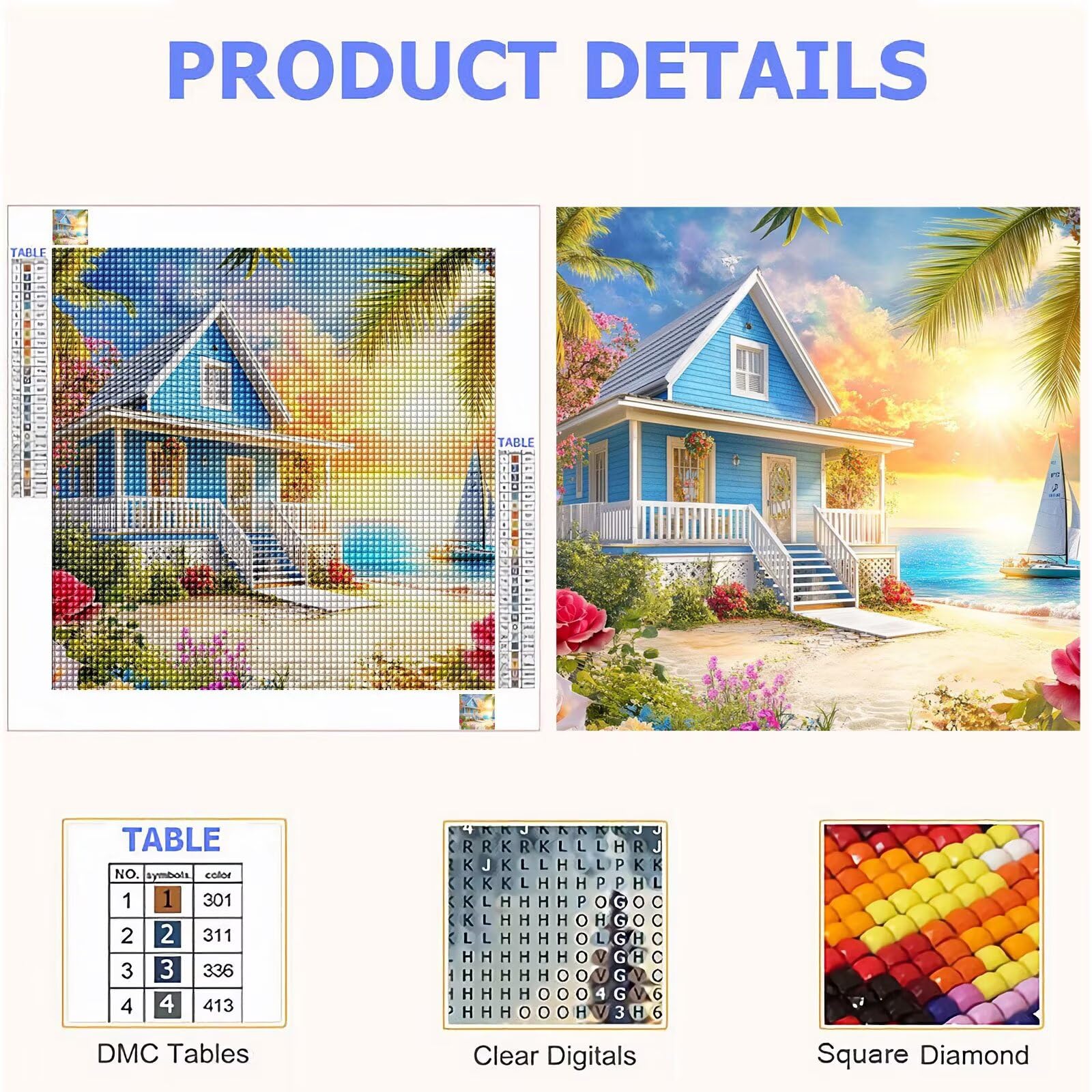 Diamond Painting Playa Diamond Painting Adultos Manualidades Punto de Cruz Diamante Arte de Cristal Kit, 5D DIY Pintura de Diamante Niños Kit Completo para Decoración 70x70cm Habitación FX#518