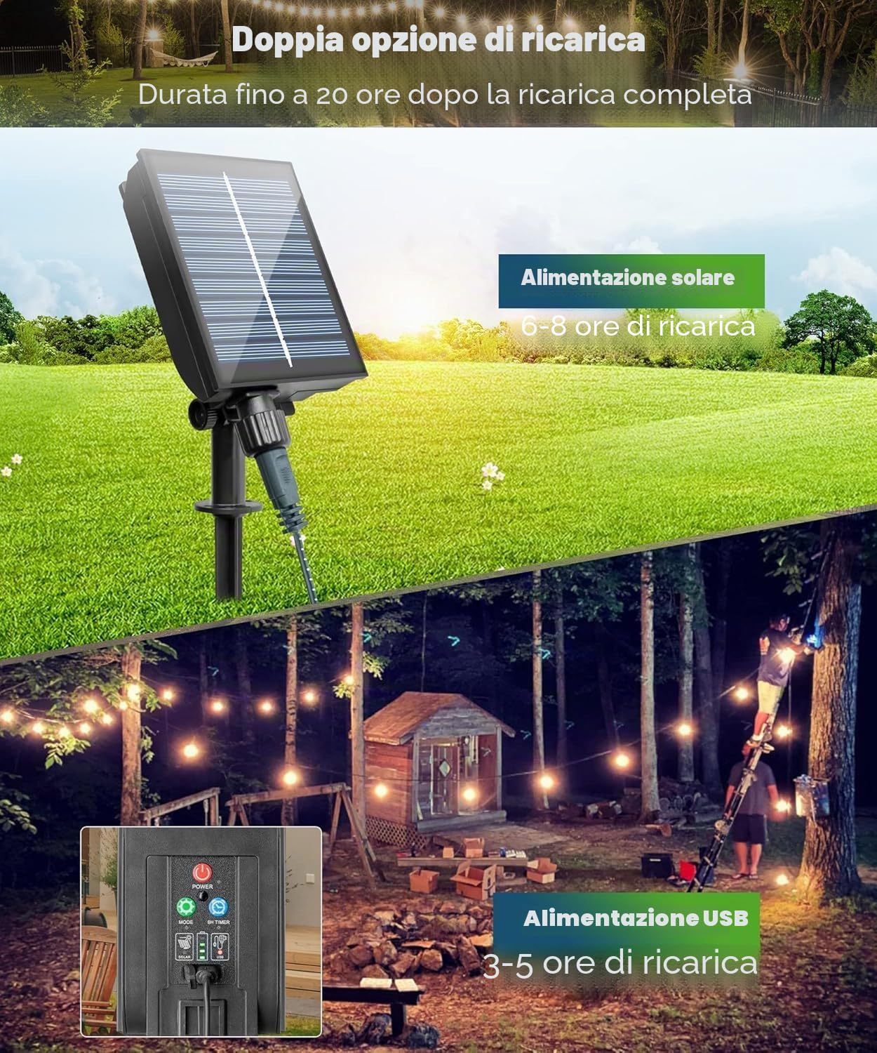 Striscia LED Solare Esterni 10m 240LED luminosa solare Impermeabile flessibile nastro LED con telecomando a 8 modalità,Catena Luminosa decorazione per giardino,alberi di Natale (Bianco)