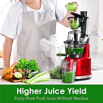 Cold Press Juicer Machines, Slow Masticating Juicers Machine,3.26inch Large Wide Feed Chute Fit Whole Fruits & Vegetables,BPA Free,Easy to Clean (Bright Red)