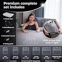 Vista 6 de Silvery Sábanas de cama de conexión a tierra con infusión de plata - Sábana bajera ajustable suave y sedosa de conexión a tierra con cable y guía