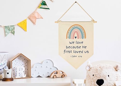 Miniatura 2 de We Love Because He First-Scripture-Kids - Versículo bíblico de memoria para niños, niñas, bebés, recién nacidos, regalos para guardería, habitación