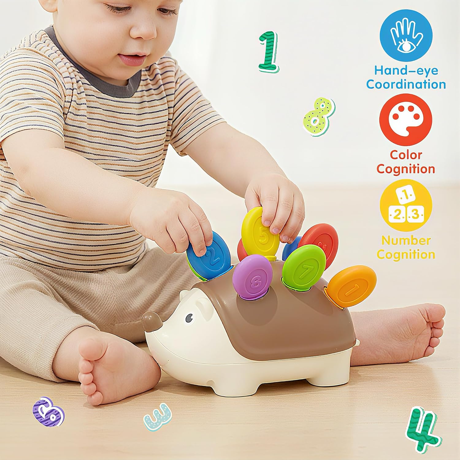 2 in 1 Baby Toys(Hedgehog Toy & Stacking Cups), Montessori Toys for 1 Year Old, Sensory Toys for Toddlers 1-3,Fine Motor Skills Toys for Boys and Girls image 2