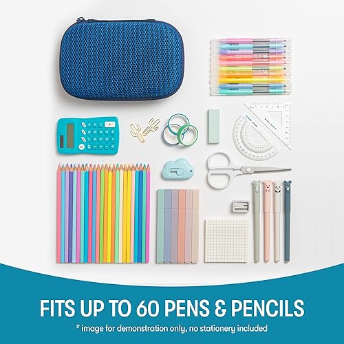 Miniatura 4 de ZIPIT Caja de lápices de malla, estuche deportivo de gran capacidad para la escuela, caja organizadora de papelería, azul