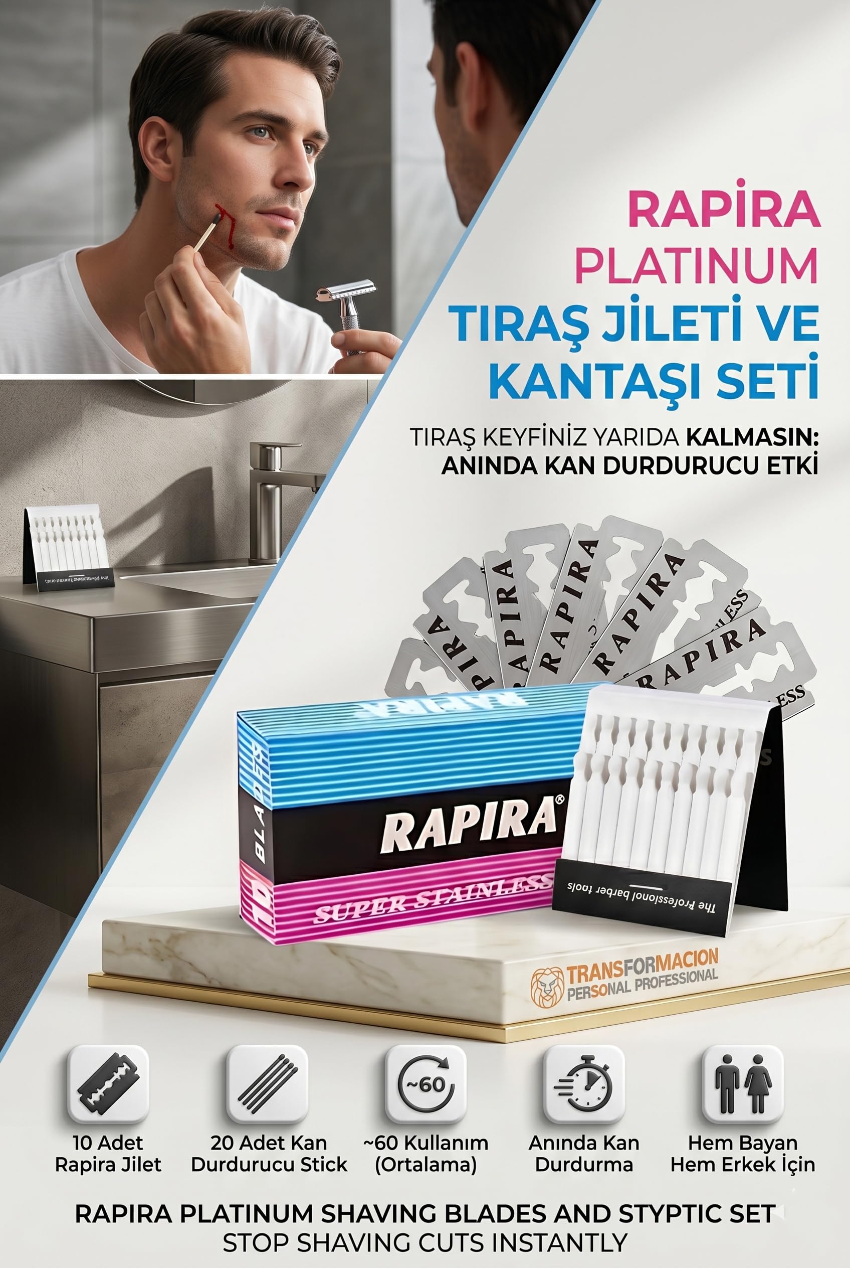 Transformacion Rapira Platinum 10 Adet Tıraş Jileti Kantaşı Seti, 2536330