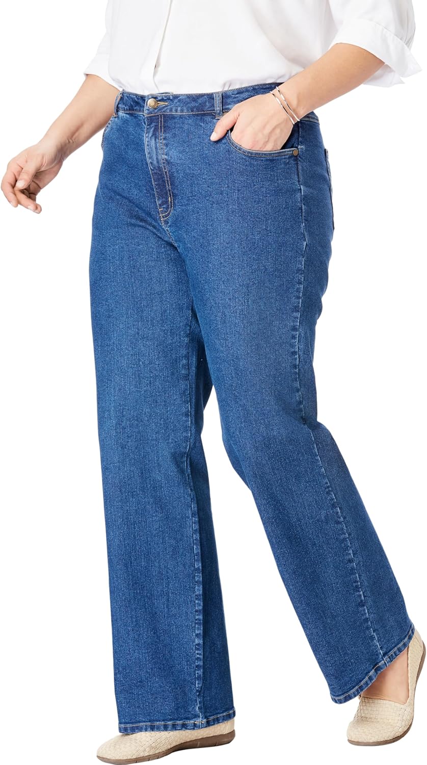 Woman Within Plus Size Stretch Denim Wide-Leg Five-Pocket Jeans
