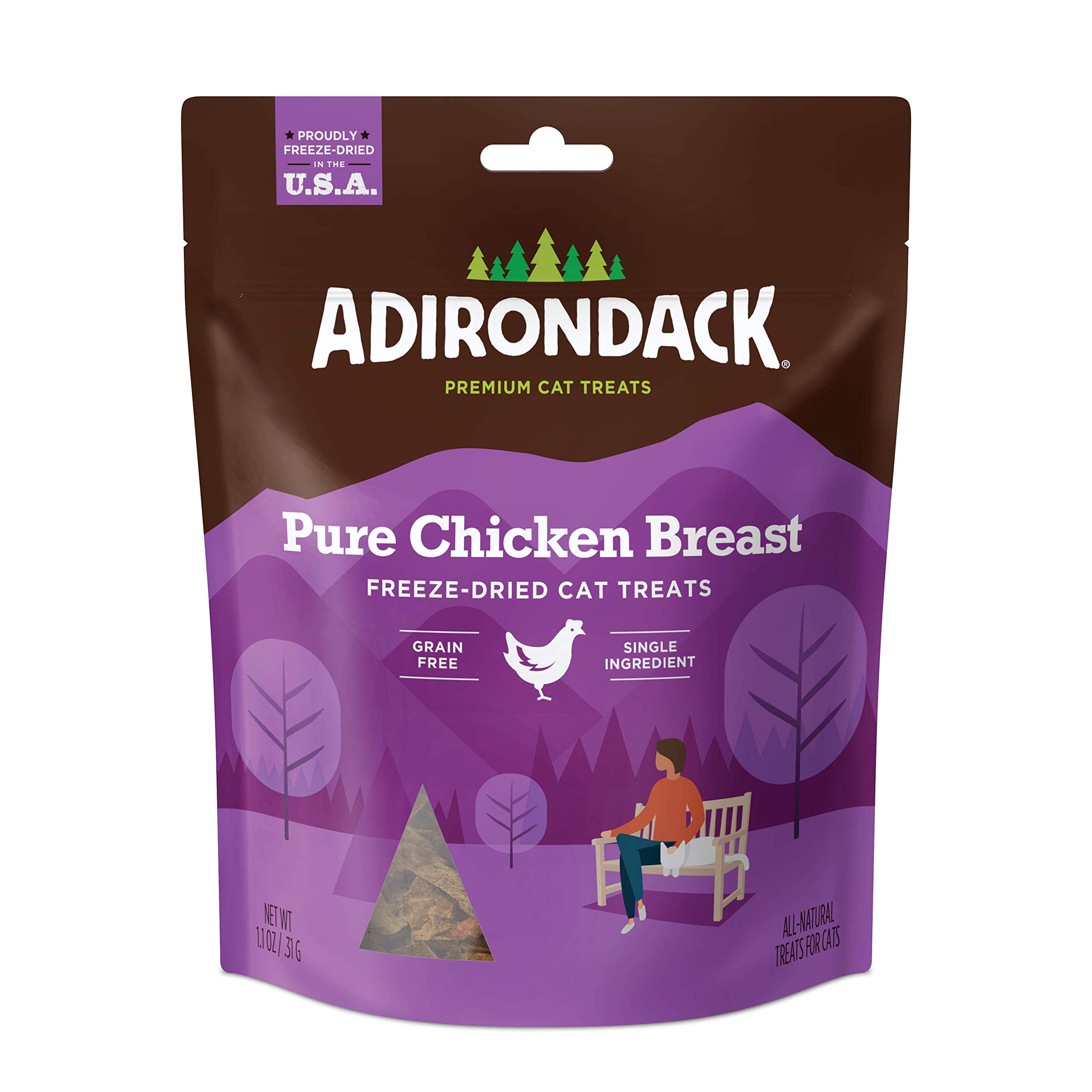 Adirondack Grain Free Cat Treats Made in USA Only (Single Ingredient, Freeze Dried Cat Treats), Resealable Bag to Preserve Freshness, 2 Flavor Varieties