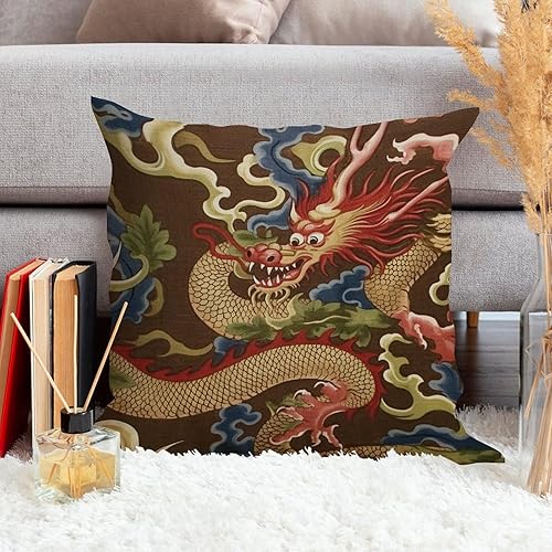 Miniatura 3 de Fundas de cojín de dragón dorado de estilo chino antiguo, estilo oriental oriental asiático, funda de almohada oriental para sofá, funda de almohada